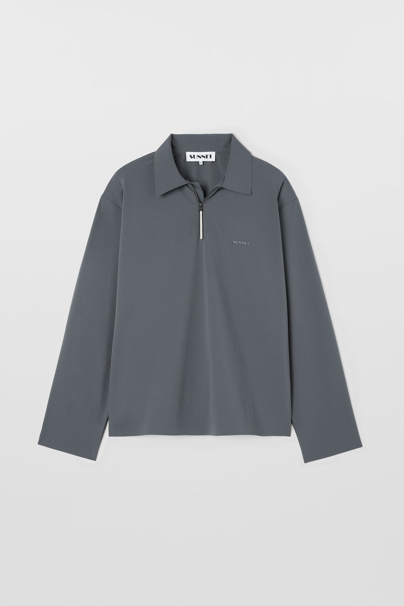 LONGSLEEVE POLO W ZIP / grey 1