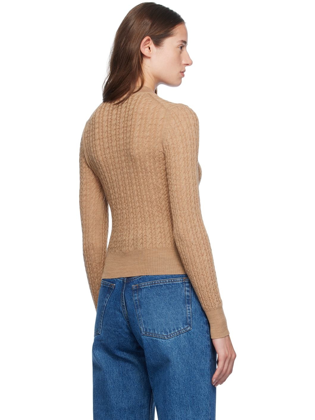 Beige Cable Knit Sweater - 3
