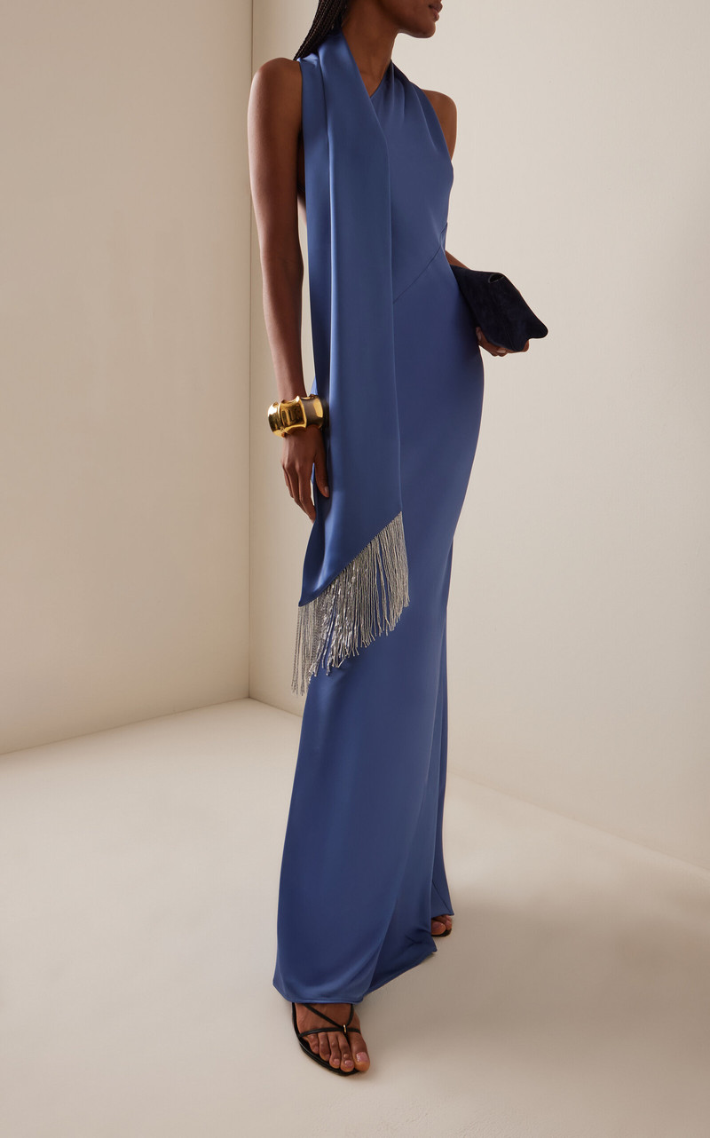 ILA Brice One-Shoulder Satin Maxi Dress blue outlook