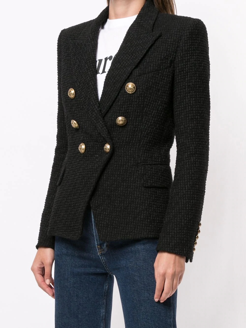 double-breasted tweed blazer - 3