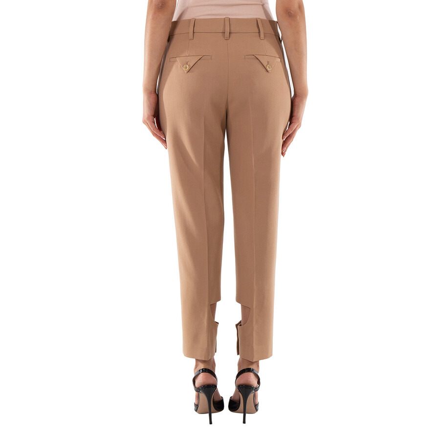 Burberry Ladies Dark Biscuit Cut Out Detail Trousers - 6