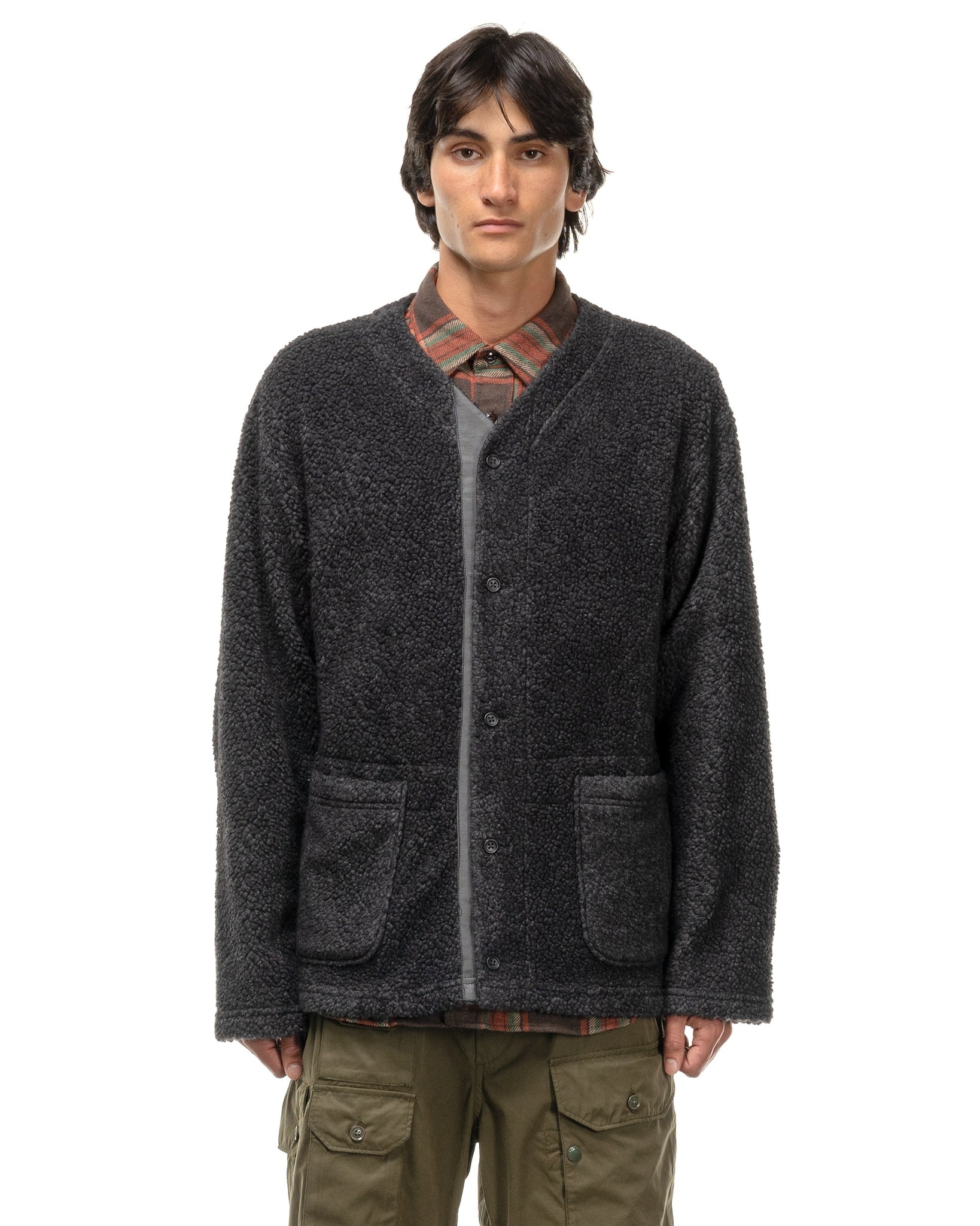 Engineered Garments SHAGGY WOOL KNIT CARDIGAN CHARCOAL | REVERSIBLE