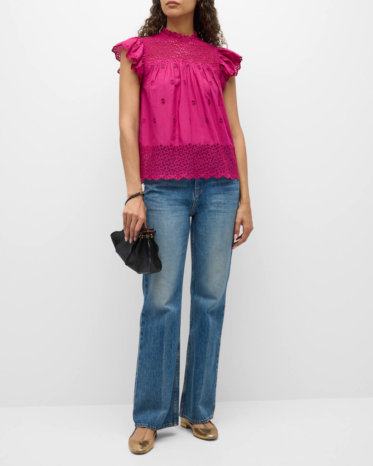 Kassi Ruffle-Sleeve Embroidered Cotton Top - 3