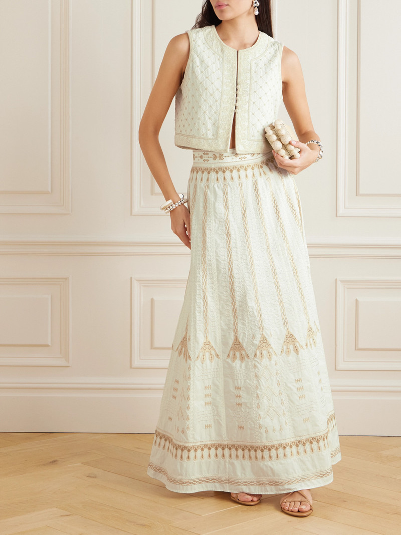 EMPORIO SIRENUSE Clara Palm Bead-embellished Embroidered Ramie And Linen-blend Vest outlook