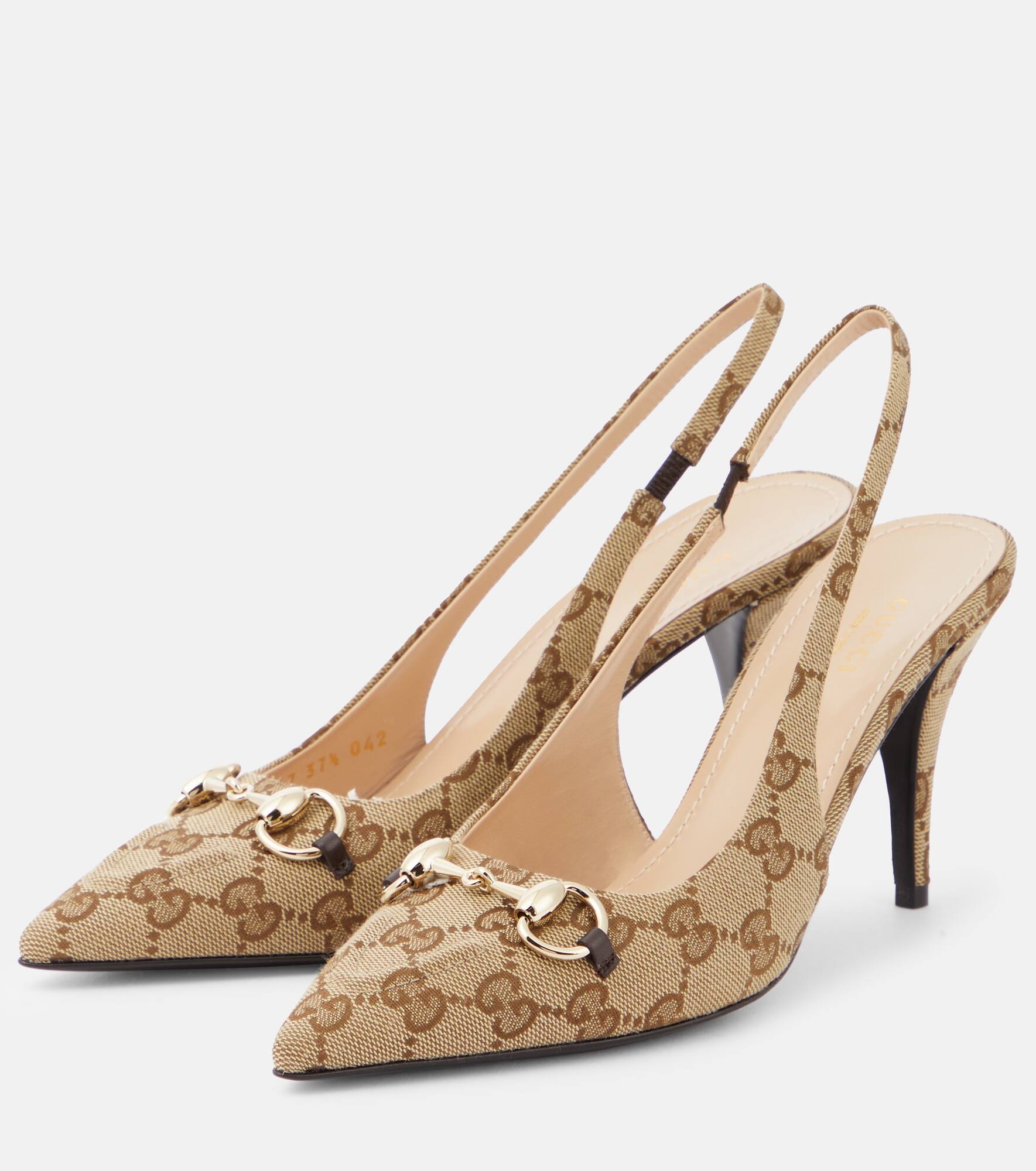 Horsebit GG canvas slingback pumps - 5