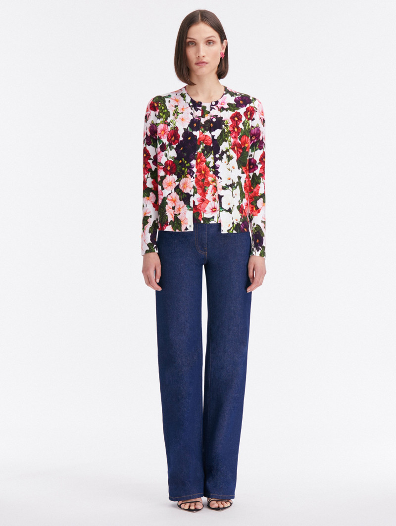 Oscar de la Renta HOLLYHOCKS PRINTED CARDIGAN outlook