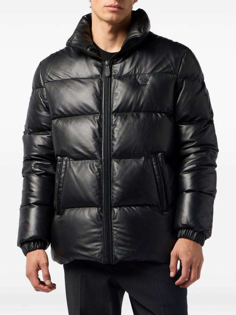 PHILIPP PLEIN logo-patch leather puffer jacket outlook