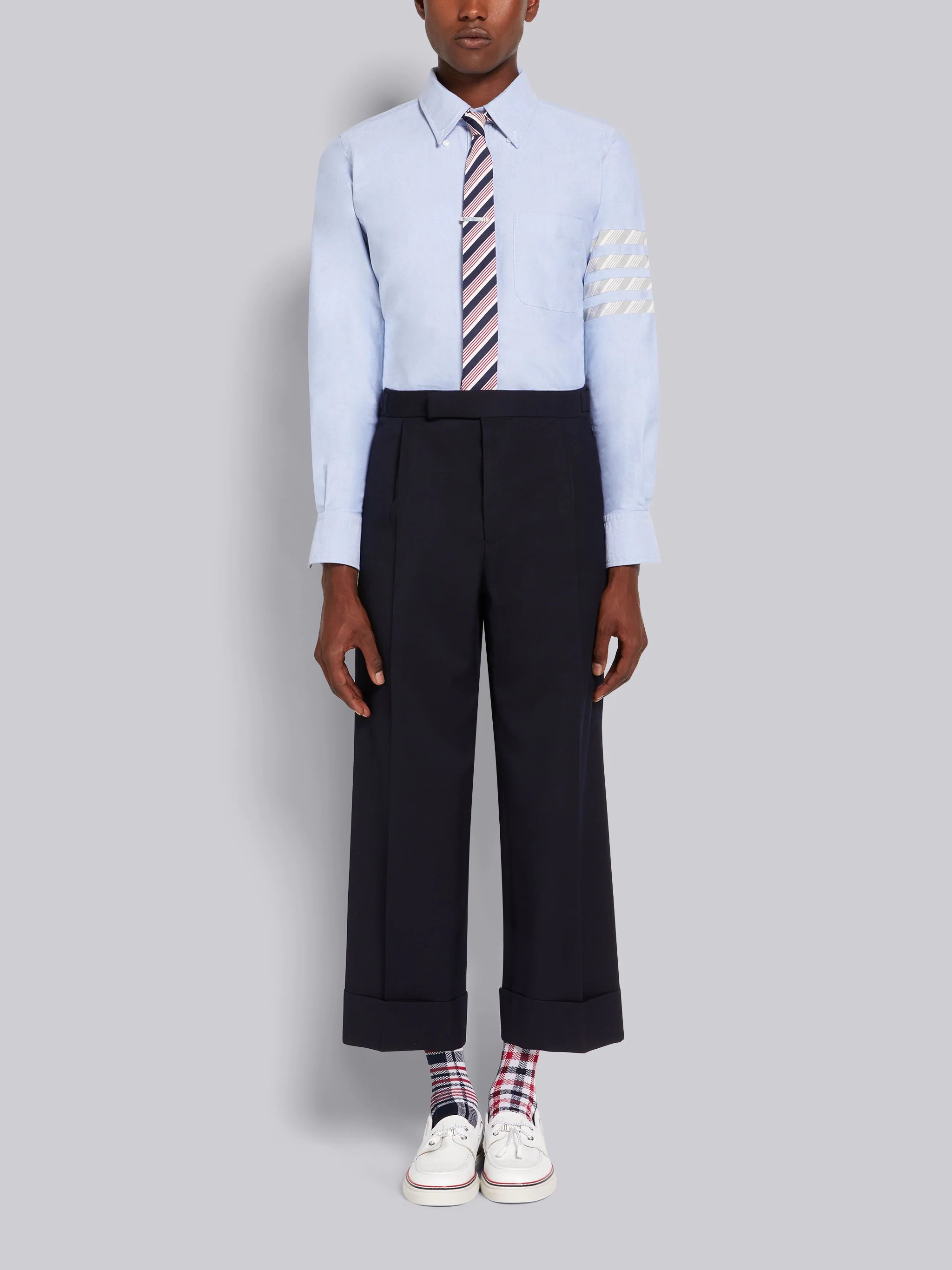 Light Blue Oxford Stripe 4-Bar Straight Fit Shirt - 5