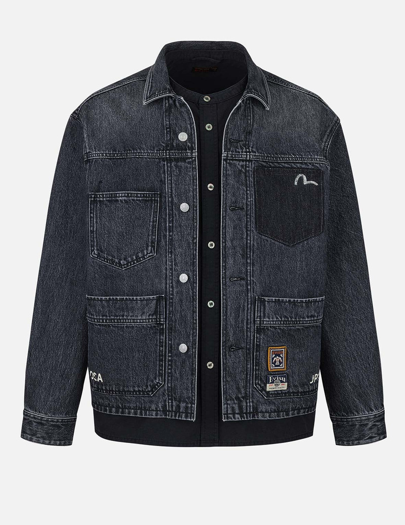 EVISU Daicock and Seagull Print Relax Fit 2-in-1 Denim Worker Shirt Jacket outlook