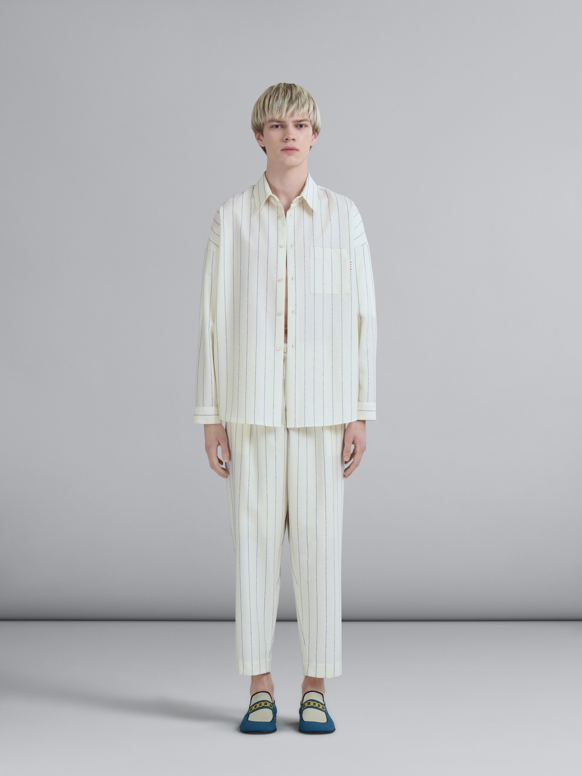 WHITE PINSTRIPED FRESCO WOOL PANTS - 2