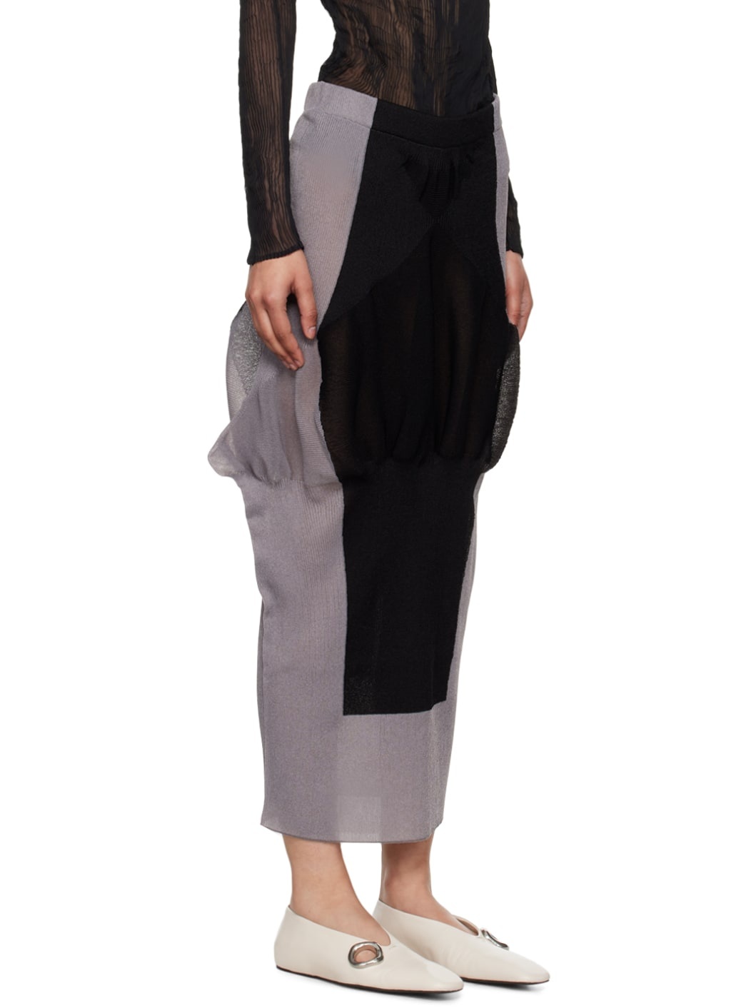 Gray & Black Shaped Nude Maxi Skirt - 2