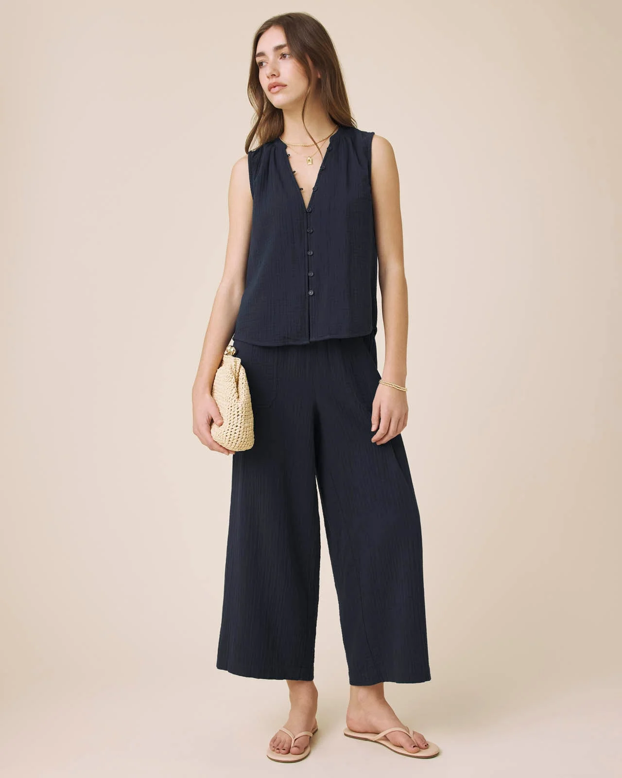 Ava Gauze Button Tank - 1