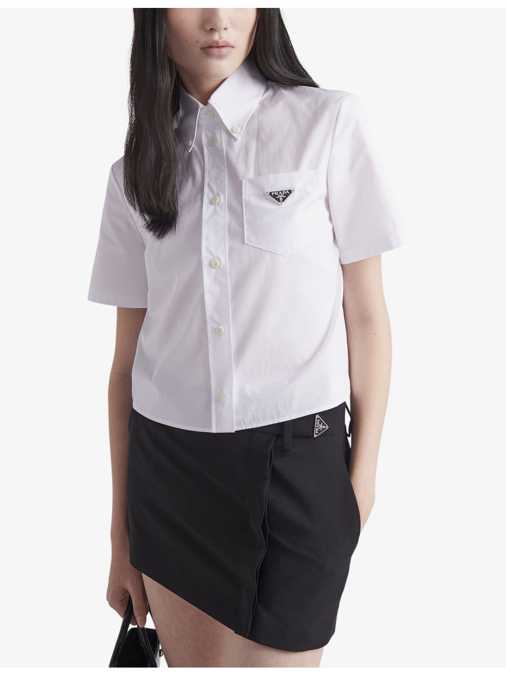 Logo-plaque cropped cotton shirt - 3