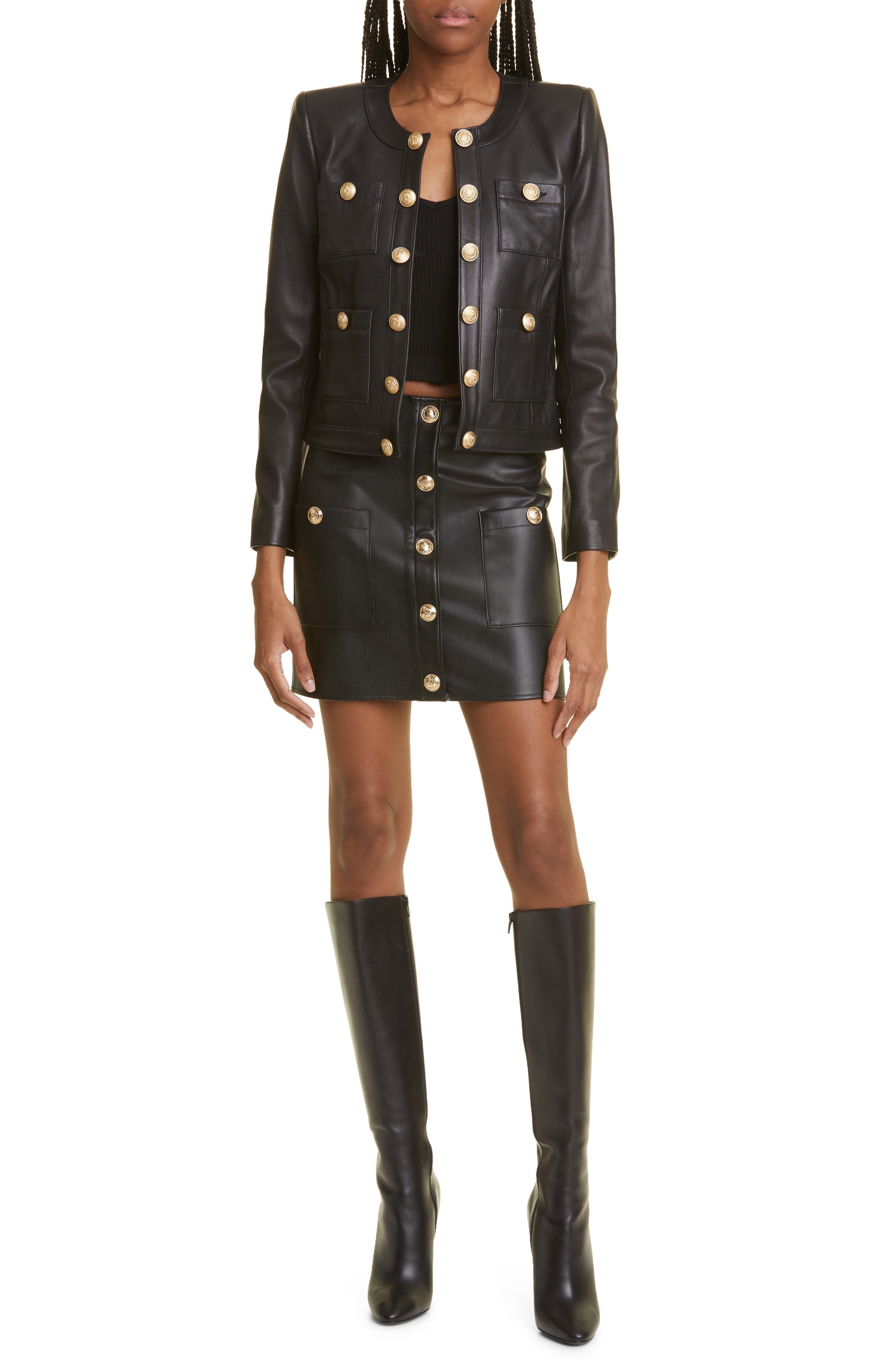L'AGENCE Truman Snap Faux Leather Miniskirt in Black at Nordstrom - 2