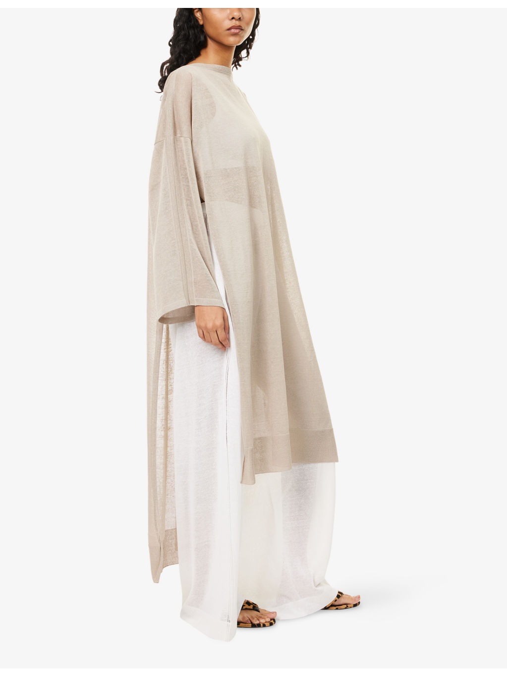 Relaxed-Fit Boat-Neck Linen-And-Silk Midi Kaftan Dress - 3