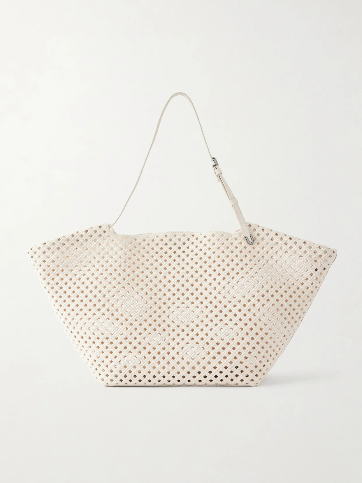 Leather-trimmed Woven Shoulder Bag - 1