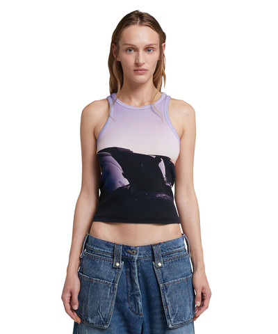 MSGM Ribbed jersey tank top with "Tanzanian purple sky" print outlook