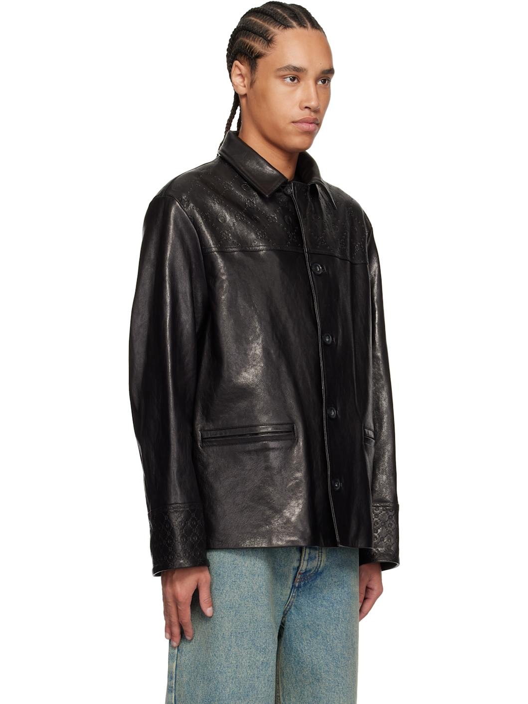 Black Monogram Embossed Boxy Leather Jacket - 2
