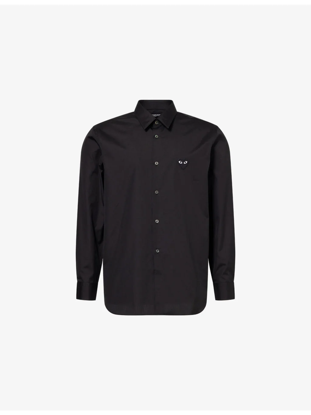 Heart-Embroidered Button-Up Cotton Shirt - 1