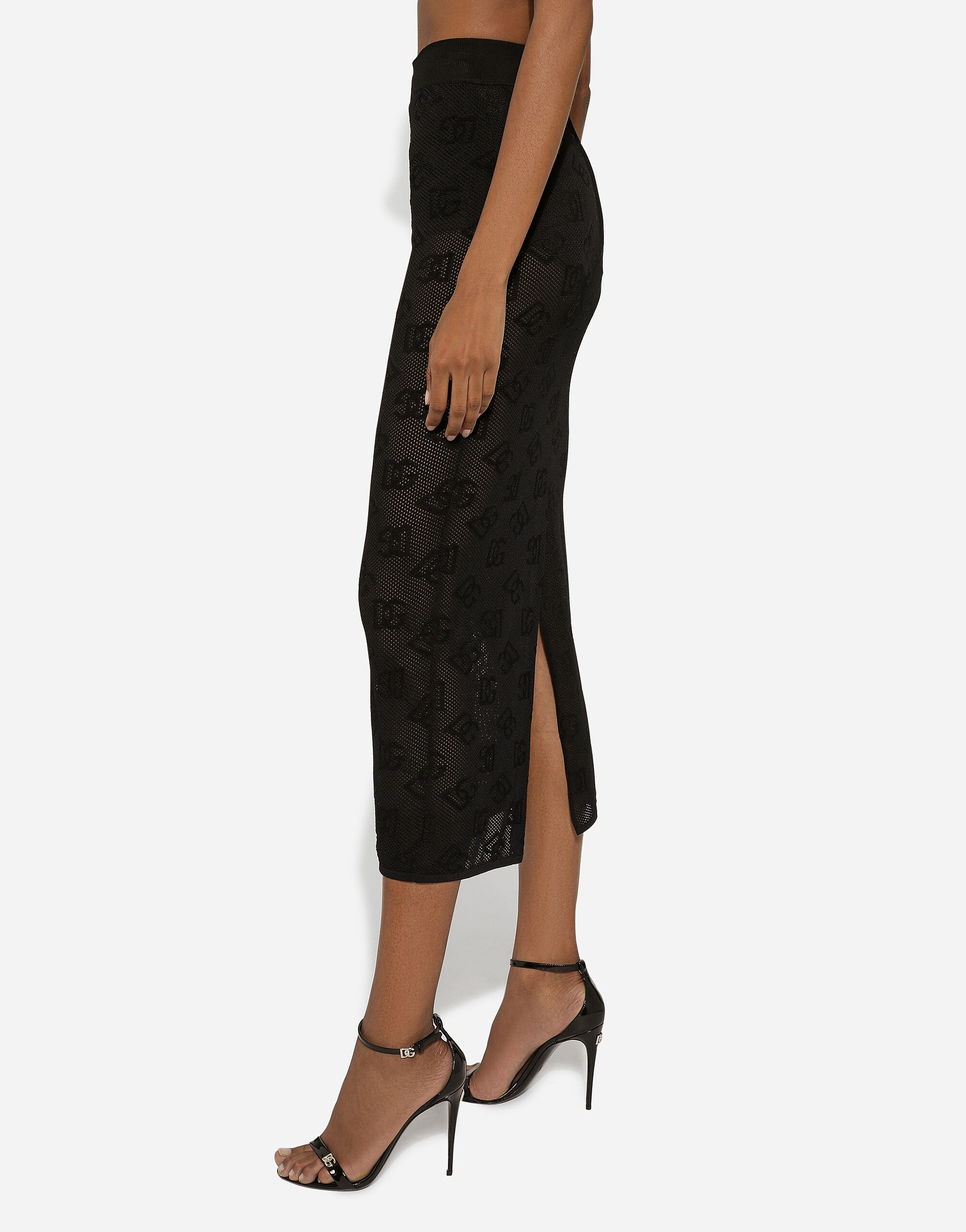 Mesh-stitch pencil skirt with jacquard DG logo - 4