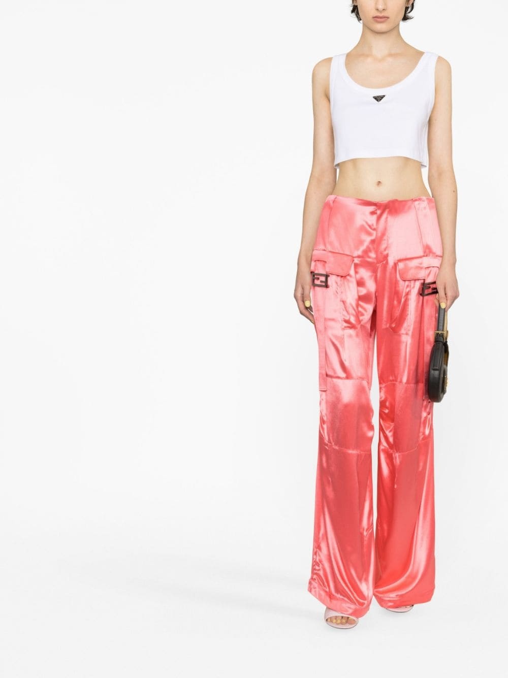 Satin-finish wide-leg cargo trousers - 2