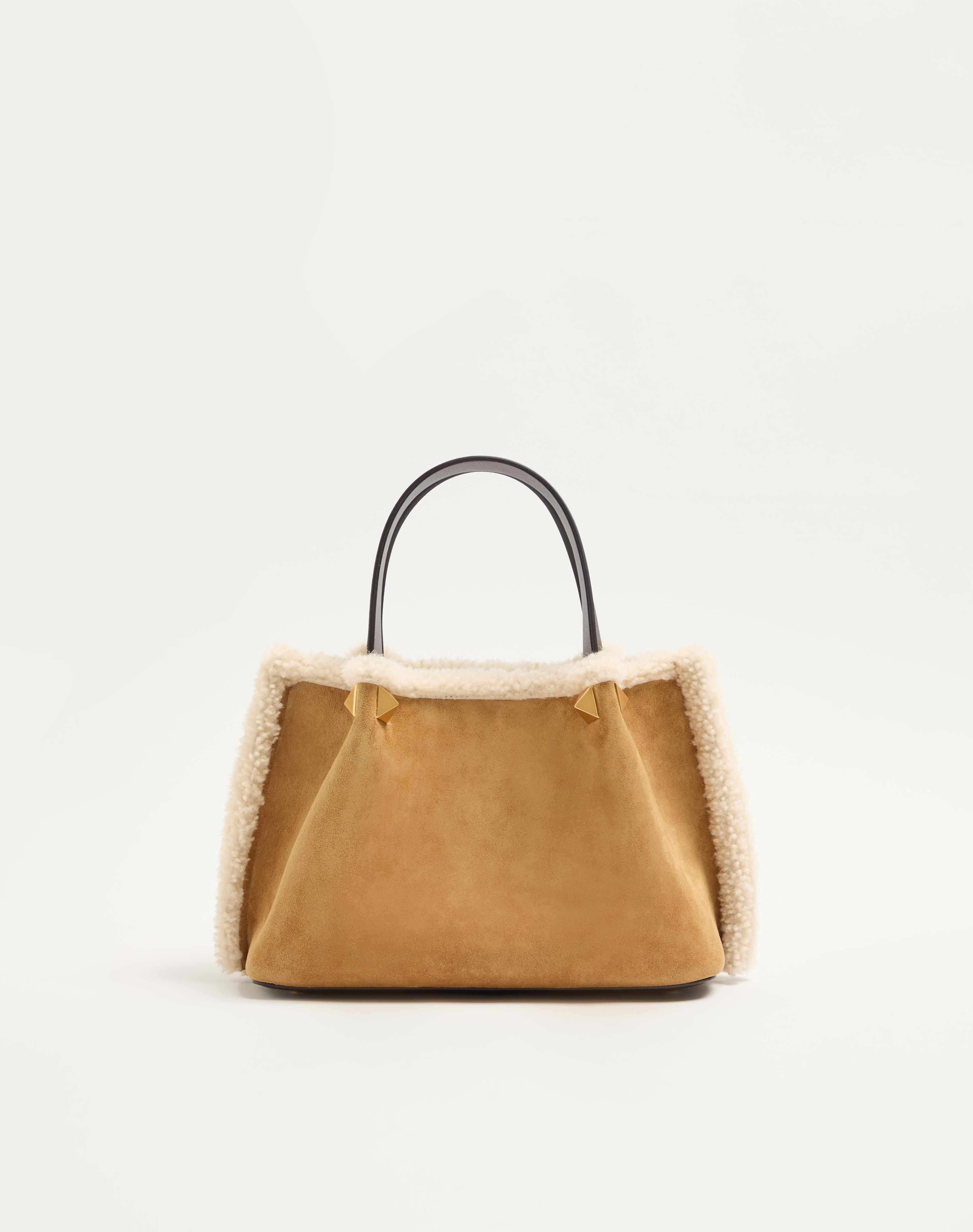 VALENTINO GARAVANI SMALL SHOPPING BAG IN EMBROIDERED SUEDE WITH SHEEPSKIN LINING - 4