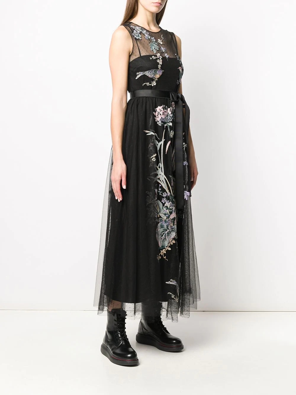 Swallows and Flowers embroidered tulle dress - 3