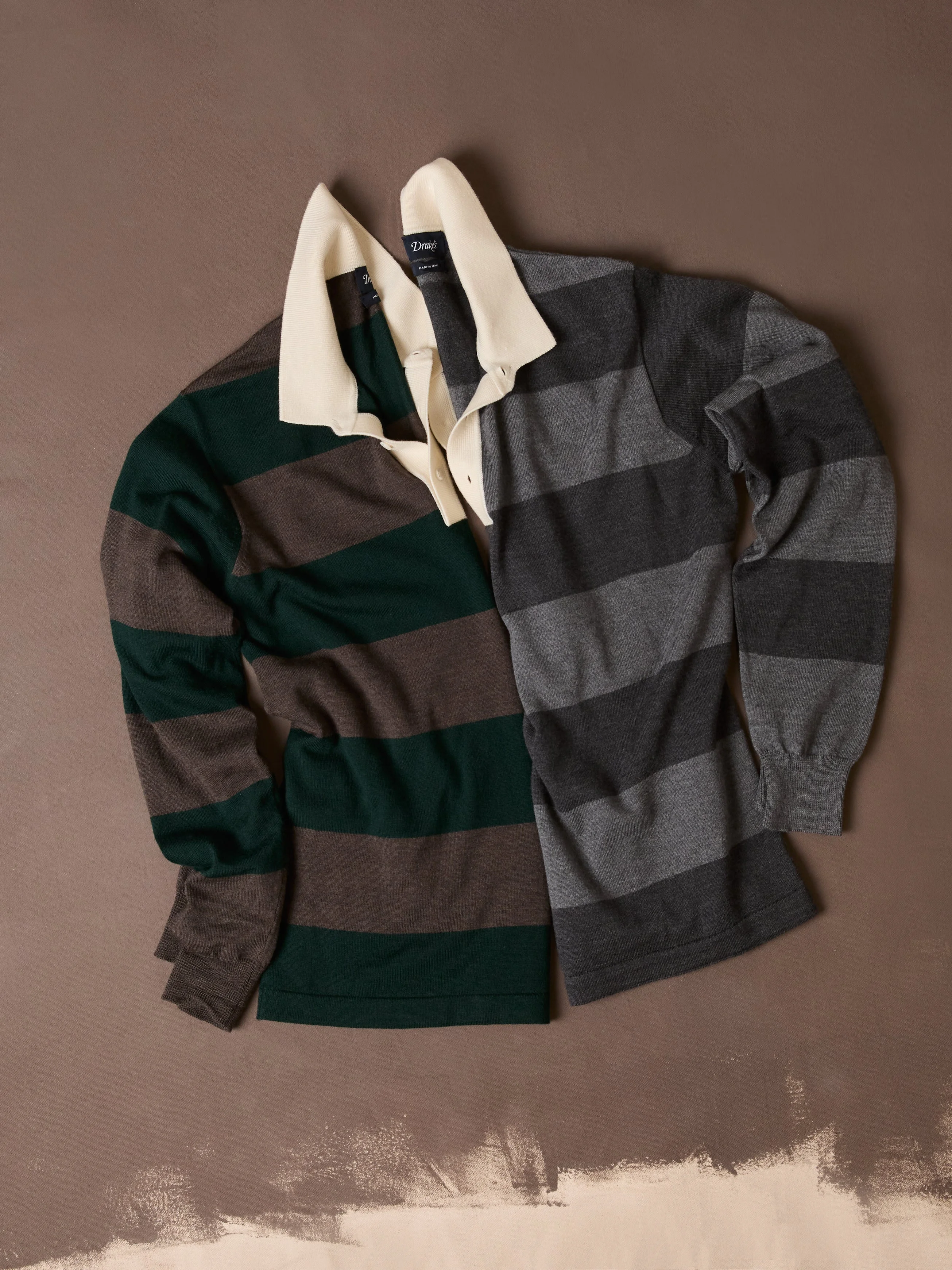 Grey Block Stripe Knitted Rugby Shirt - 1