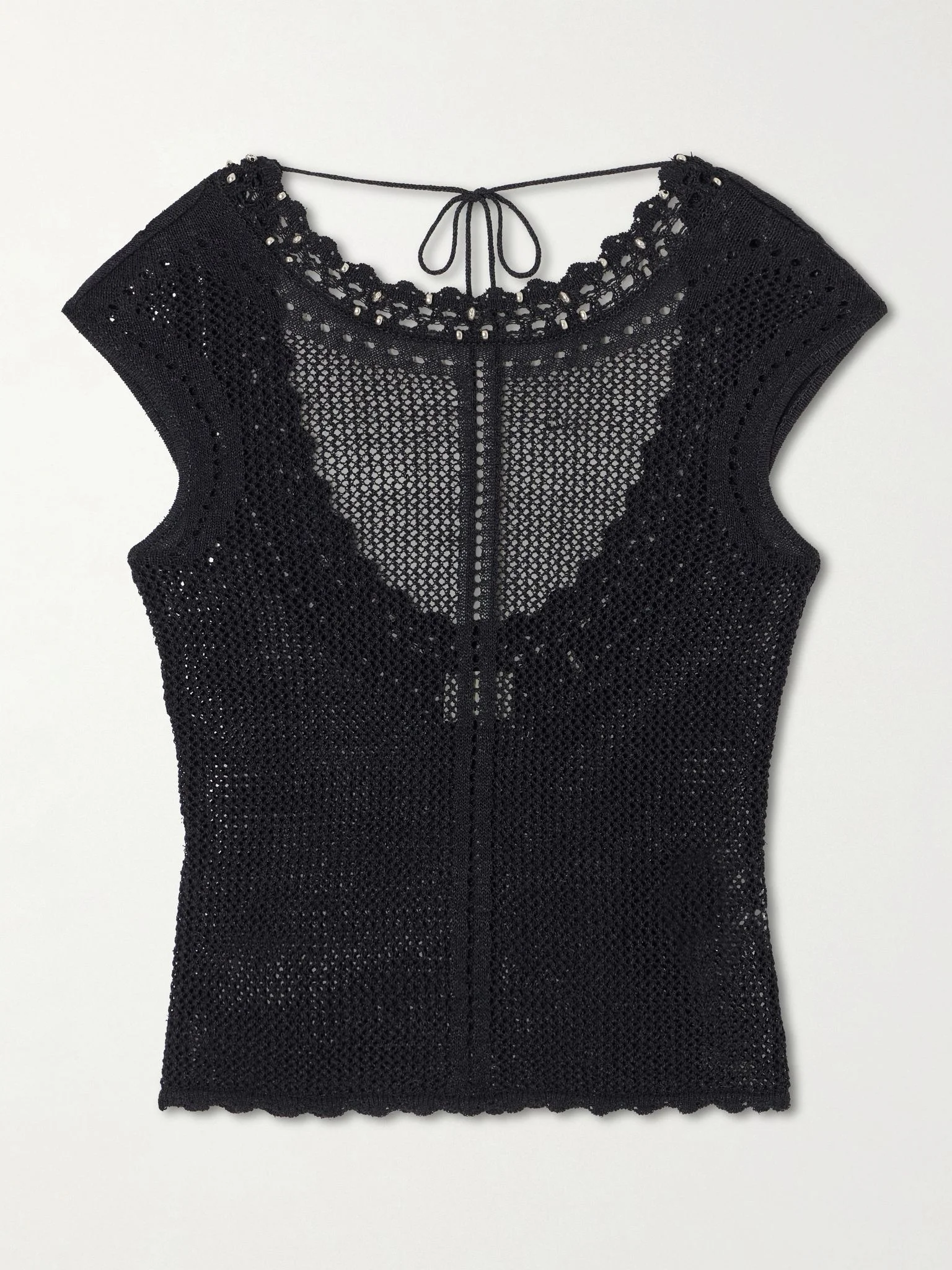 Metorie embellished crochet cotton-blend tank Black - 1