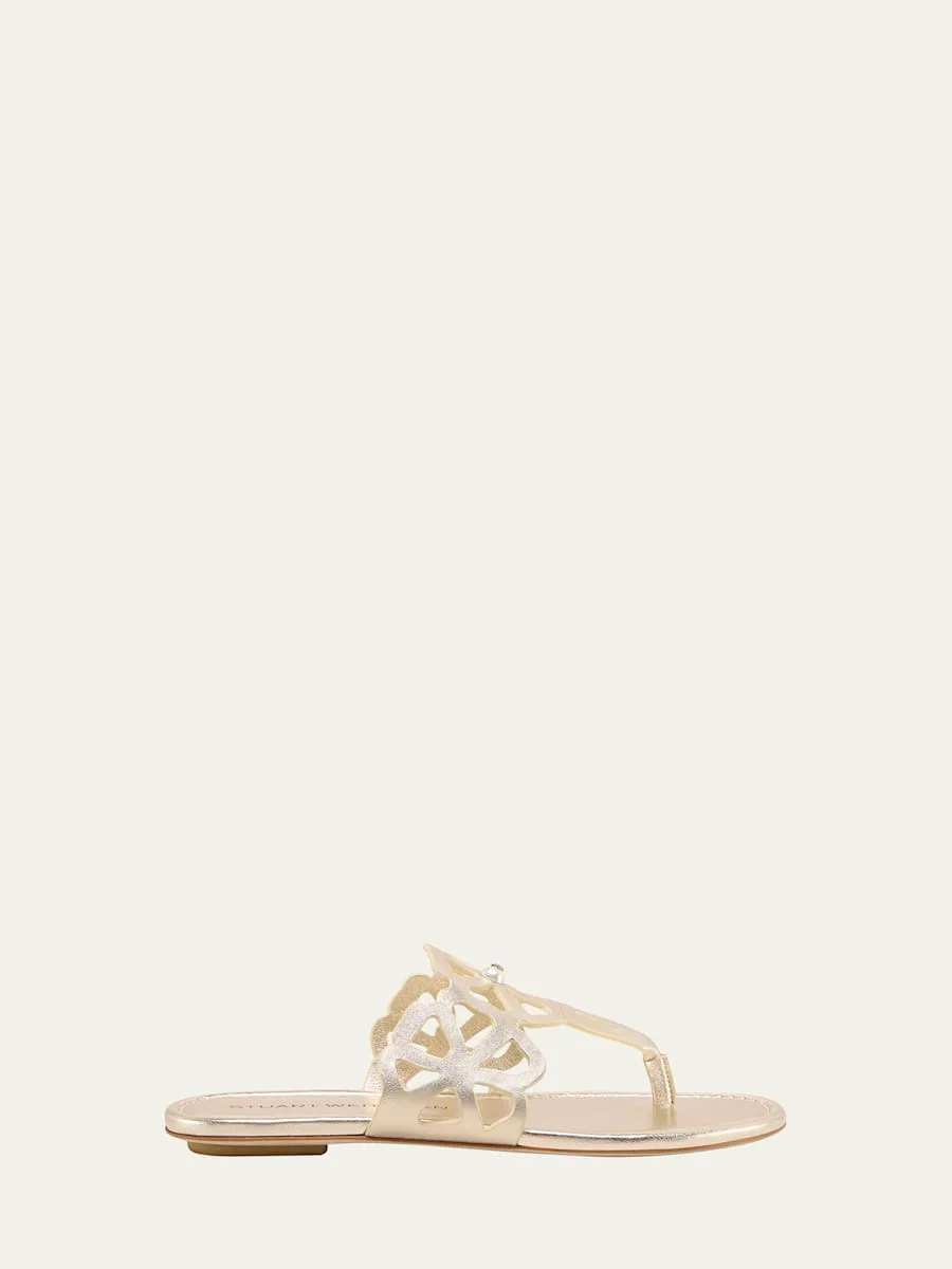 Jasmine Metallic Cutout Thong Sandals - 1