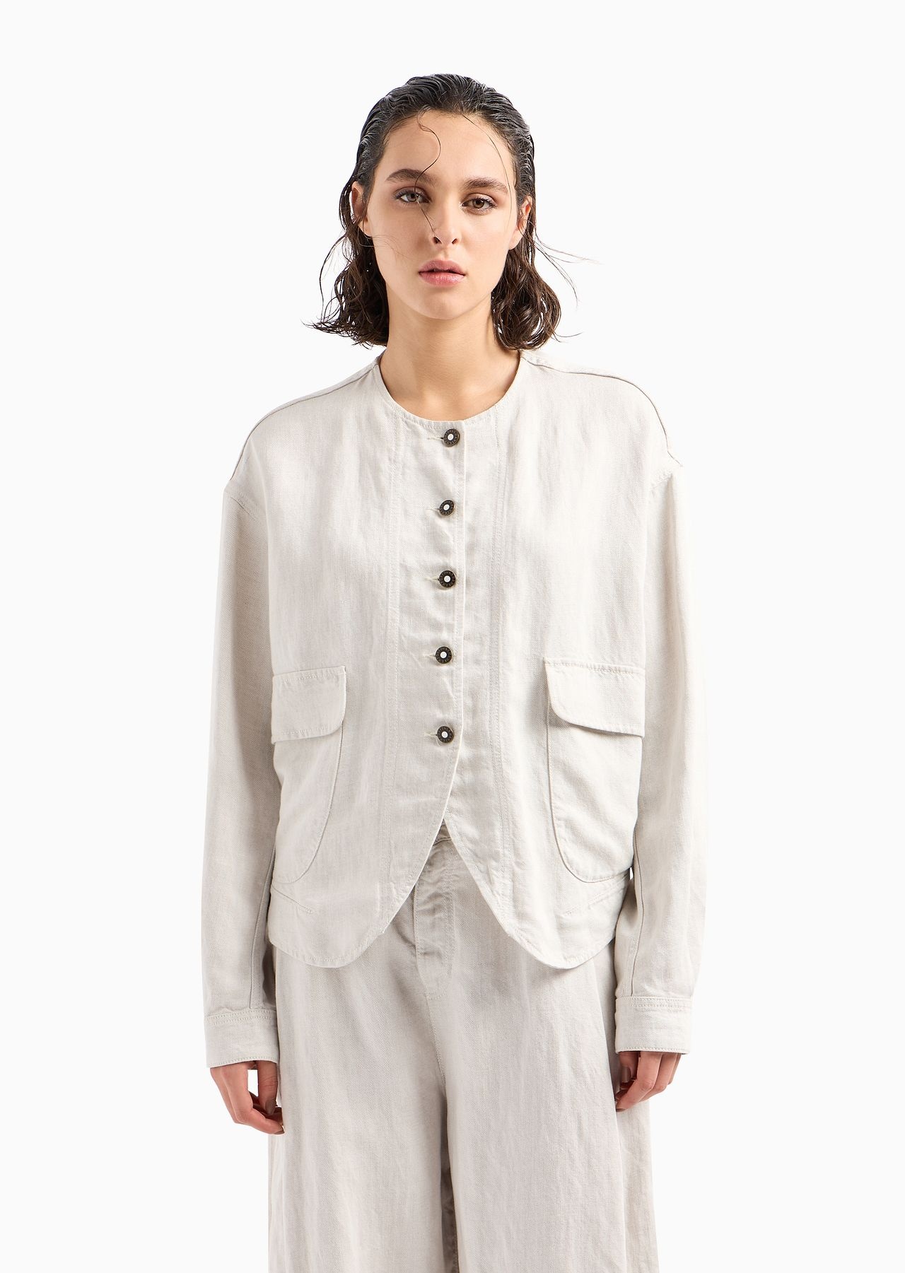 ASV garment-dyed denim-effect linen and Lyocell blend blouson - 2