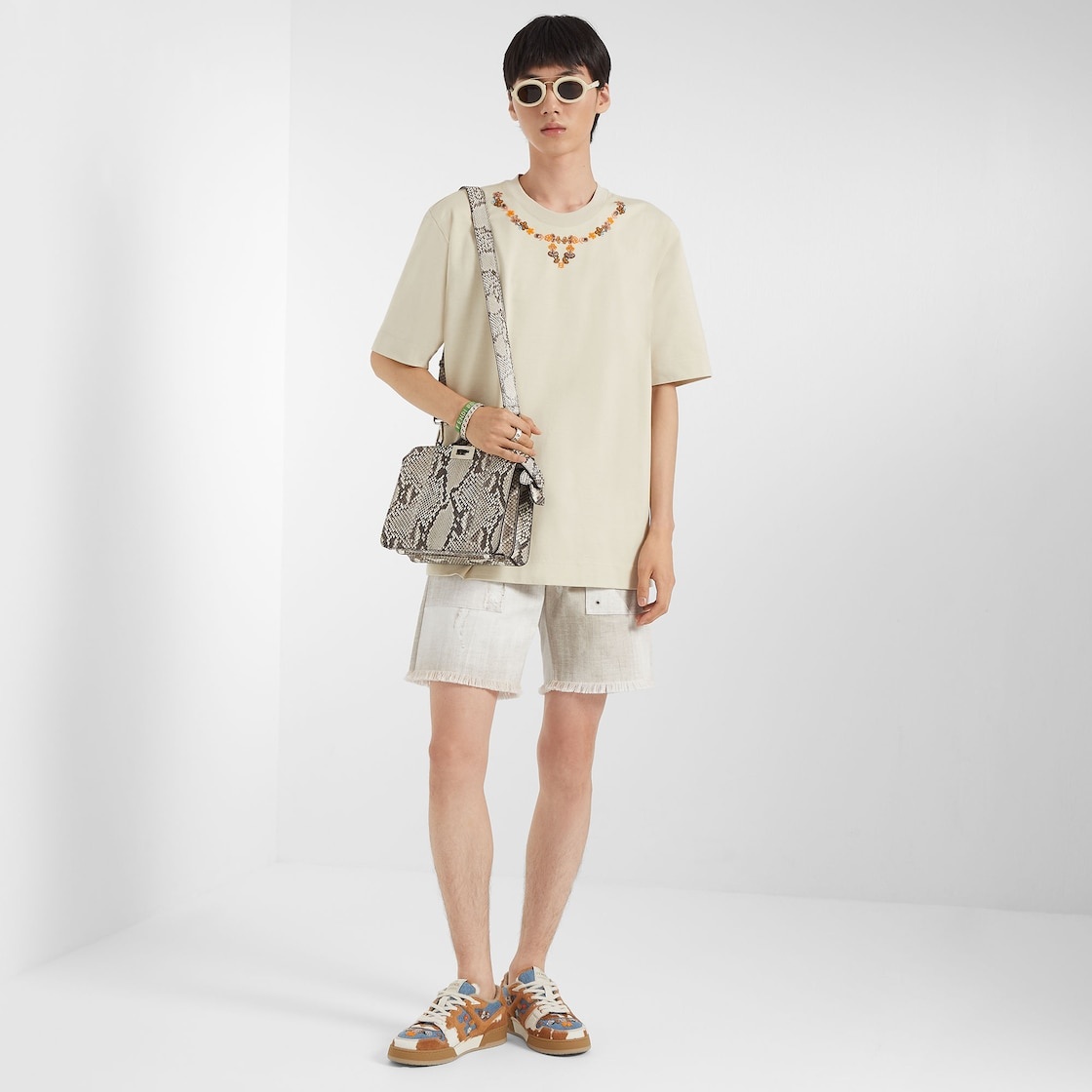 Small Peekaboo ISeeU bag made of luxury rock-colored python leather. Featuring two internal compartm - 7
