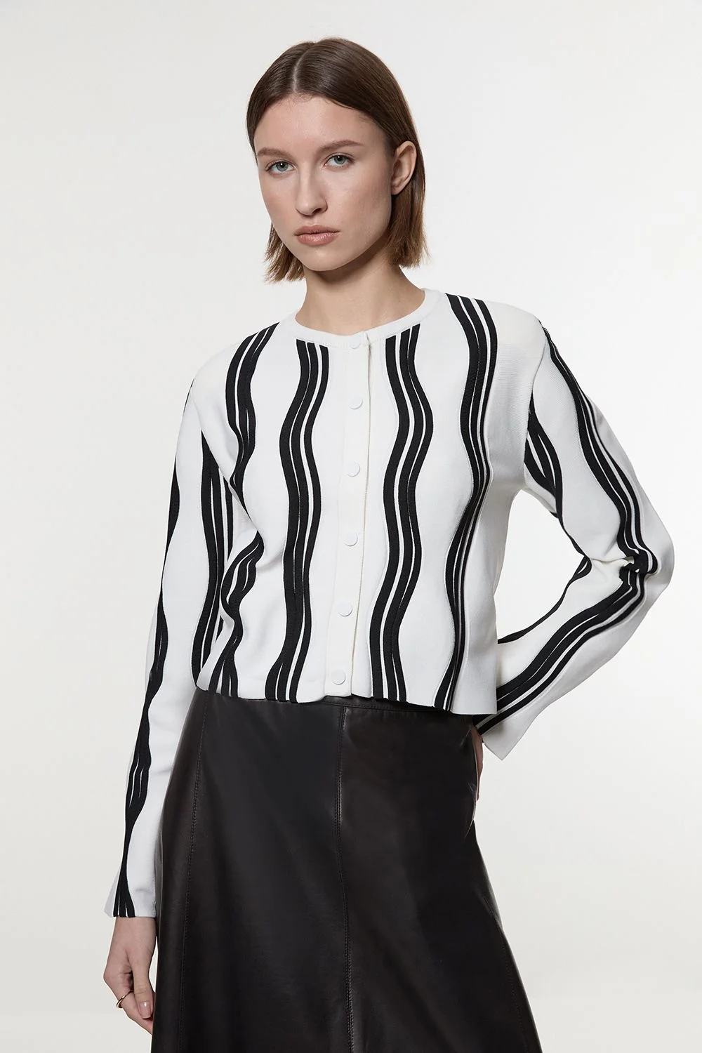 Contrast Wave Knit Jacket With Fringing - 1