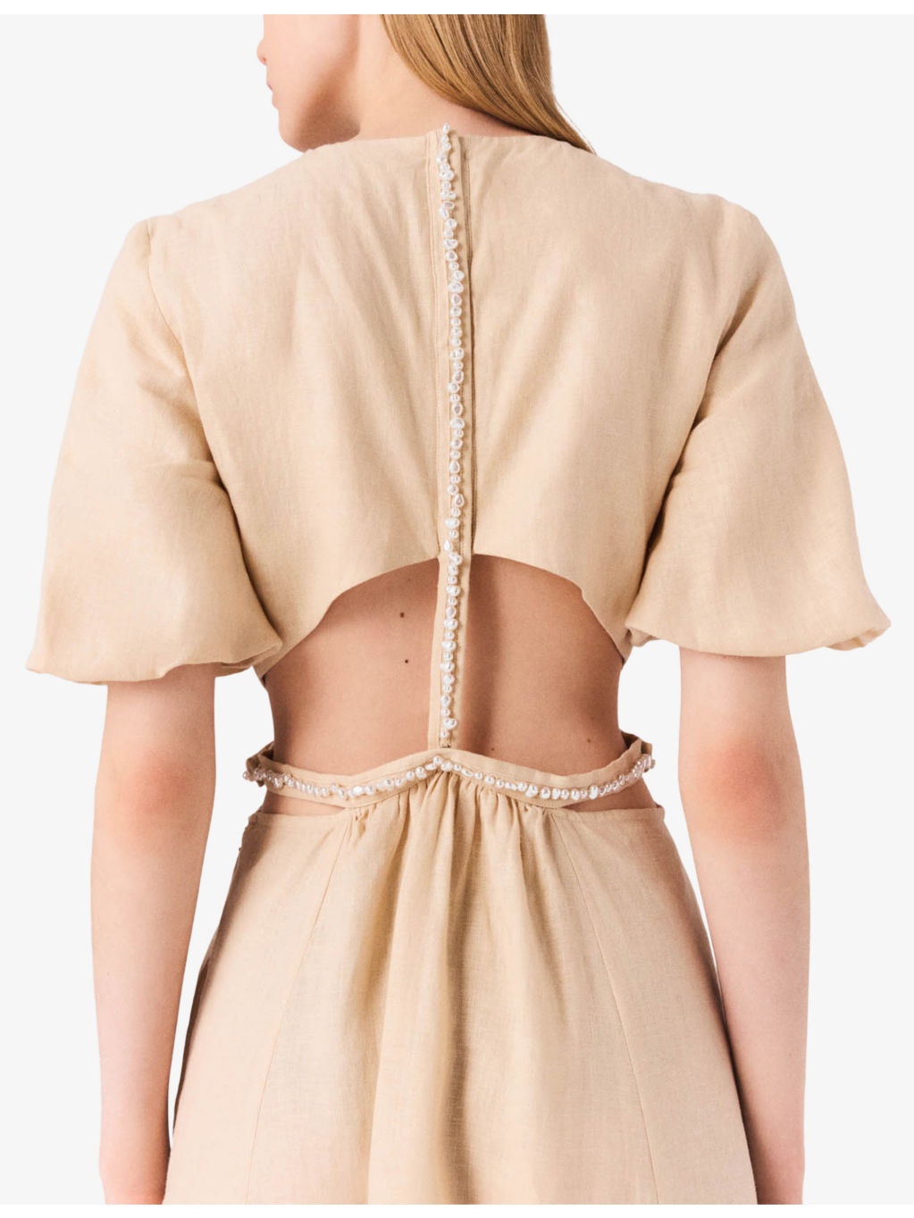 V-Neck Cut-Out Linen Maxi Dress - 4