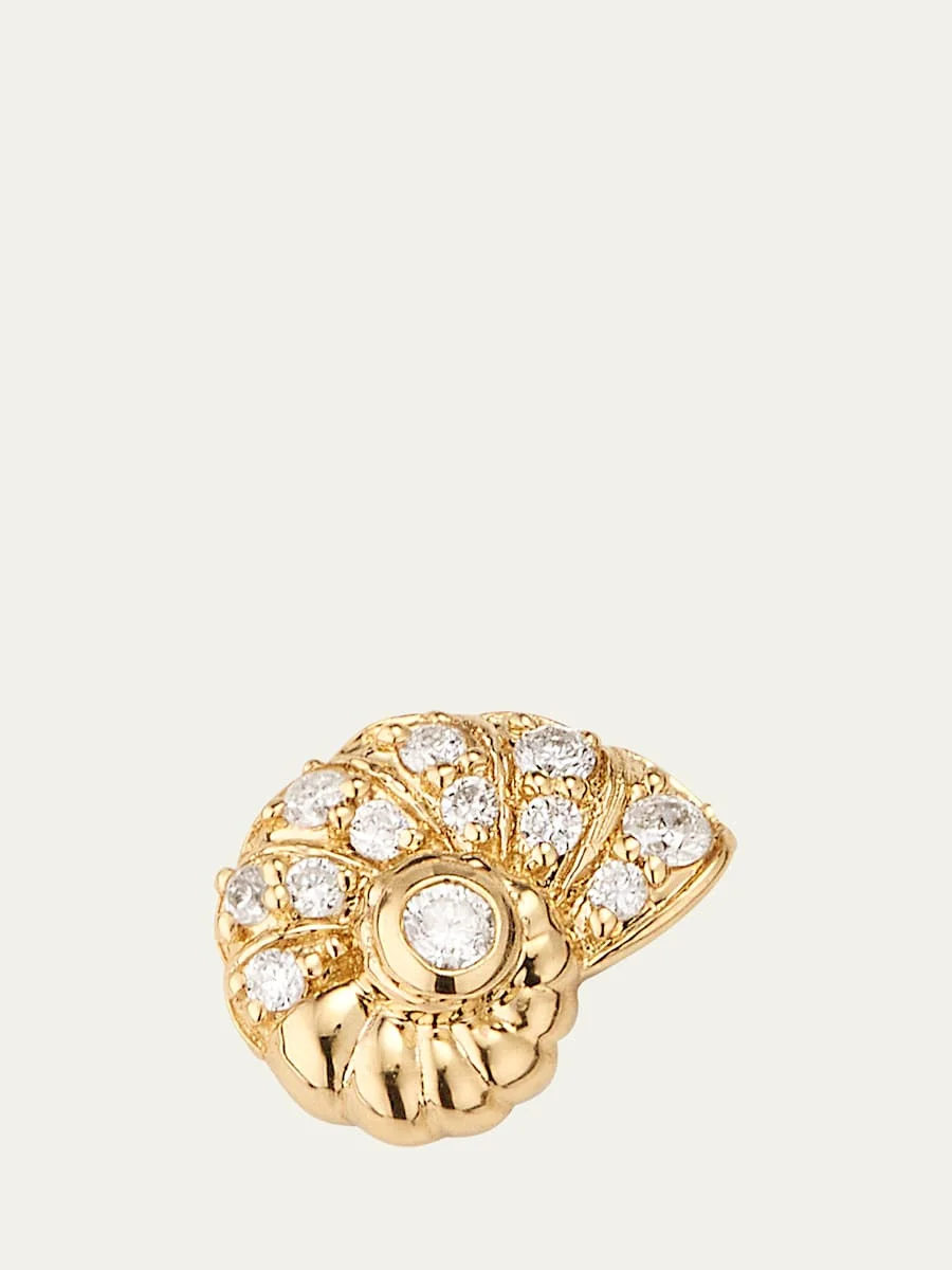 14k Yellow Gold Nautilus Shell Stud Earrings With Diamonds - 1