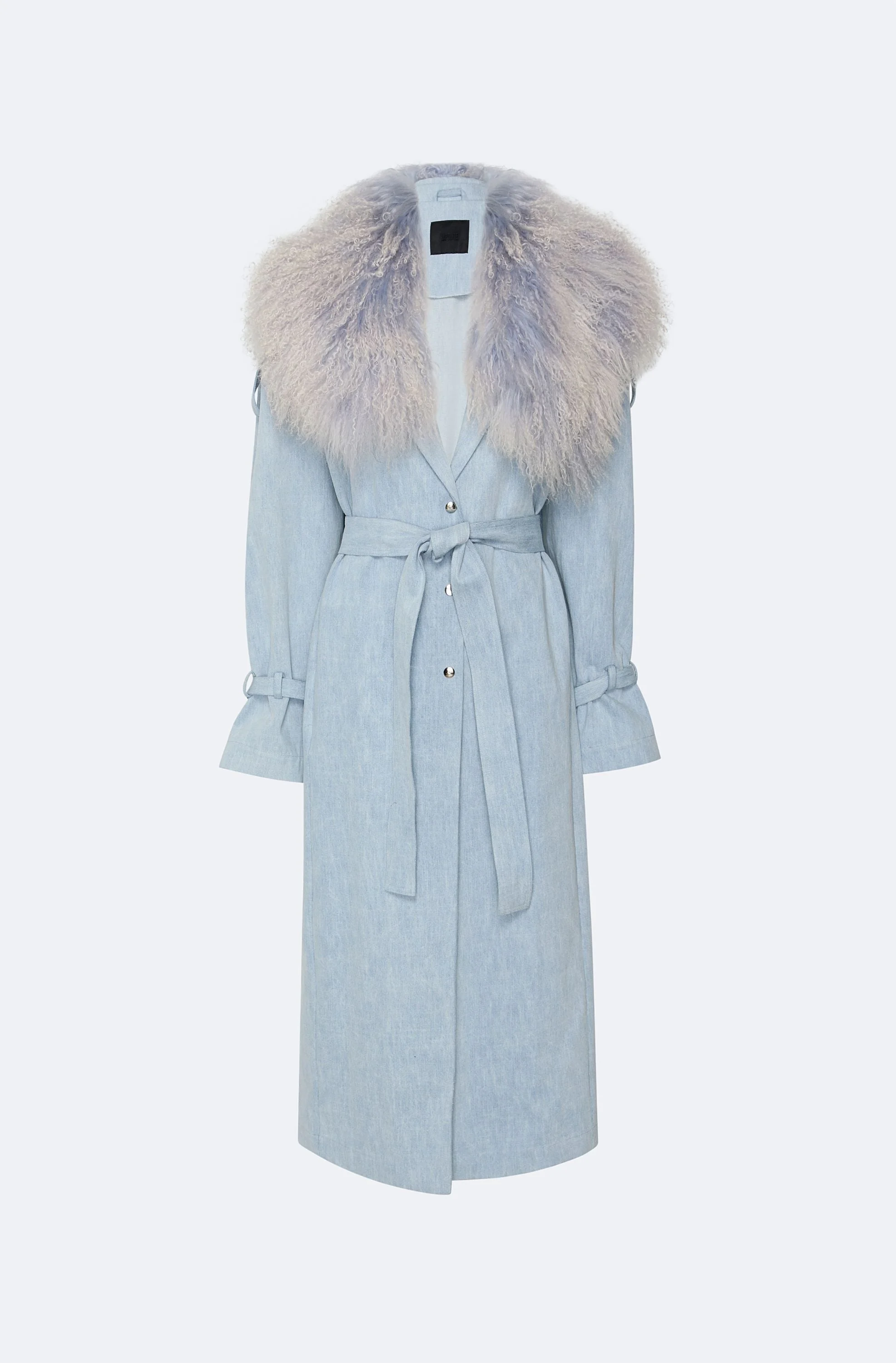 Washed Denim Relaxed Trench With Mongolian - 1