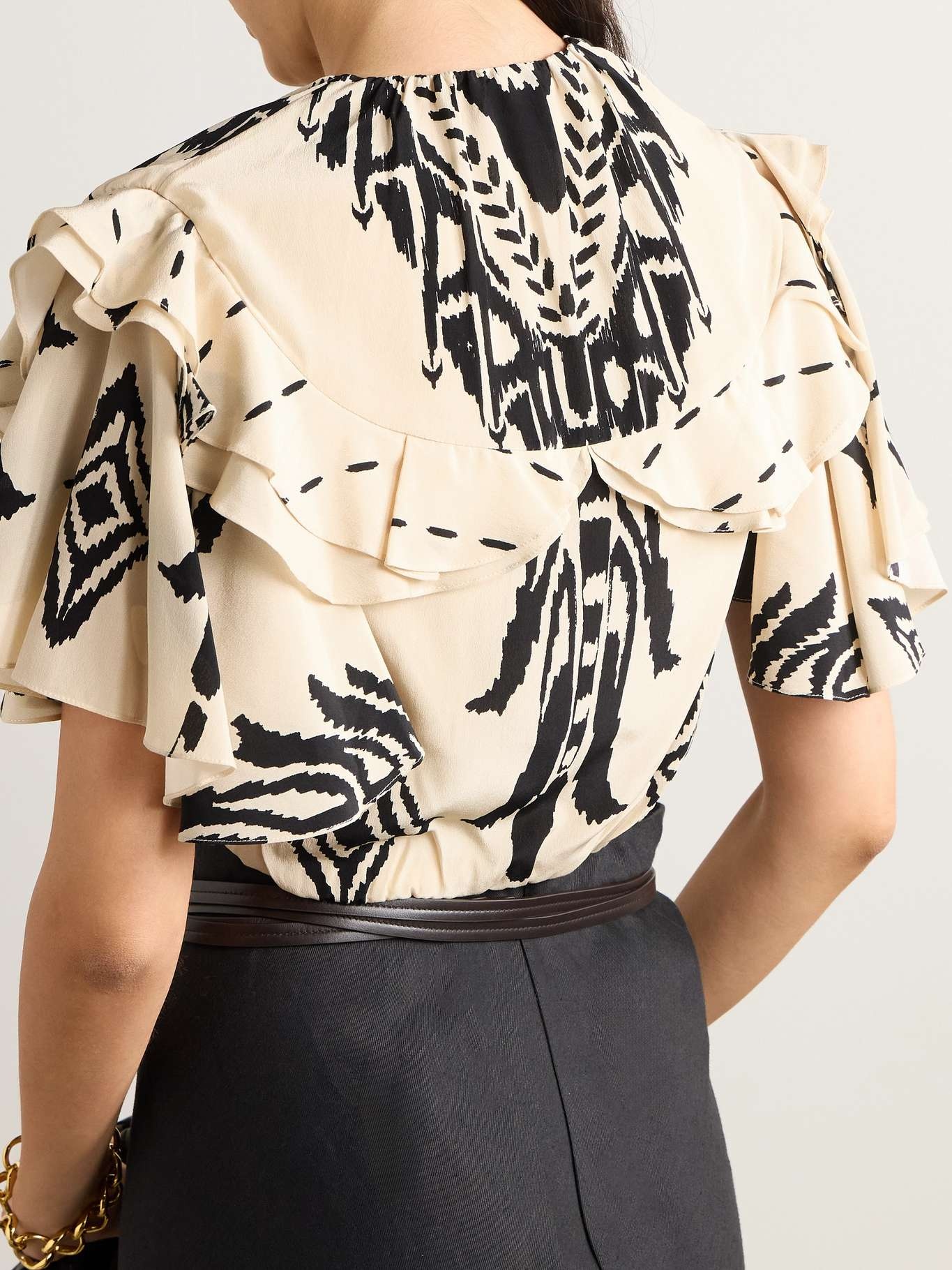 Influencial Tribes cropped ruffled printed silk-chiffon top - 3