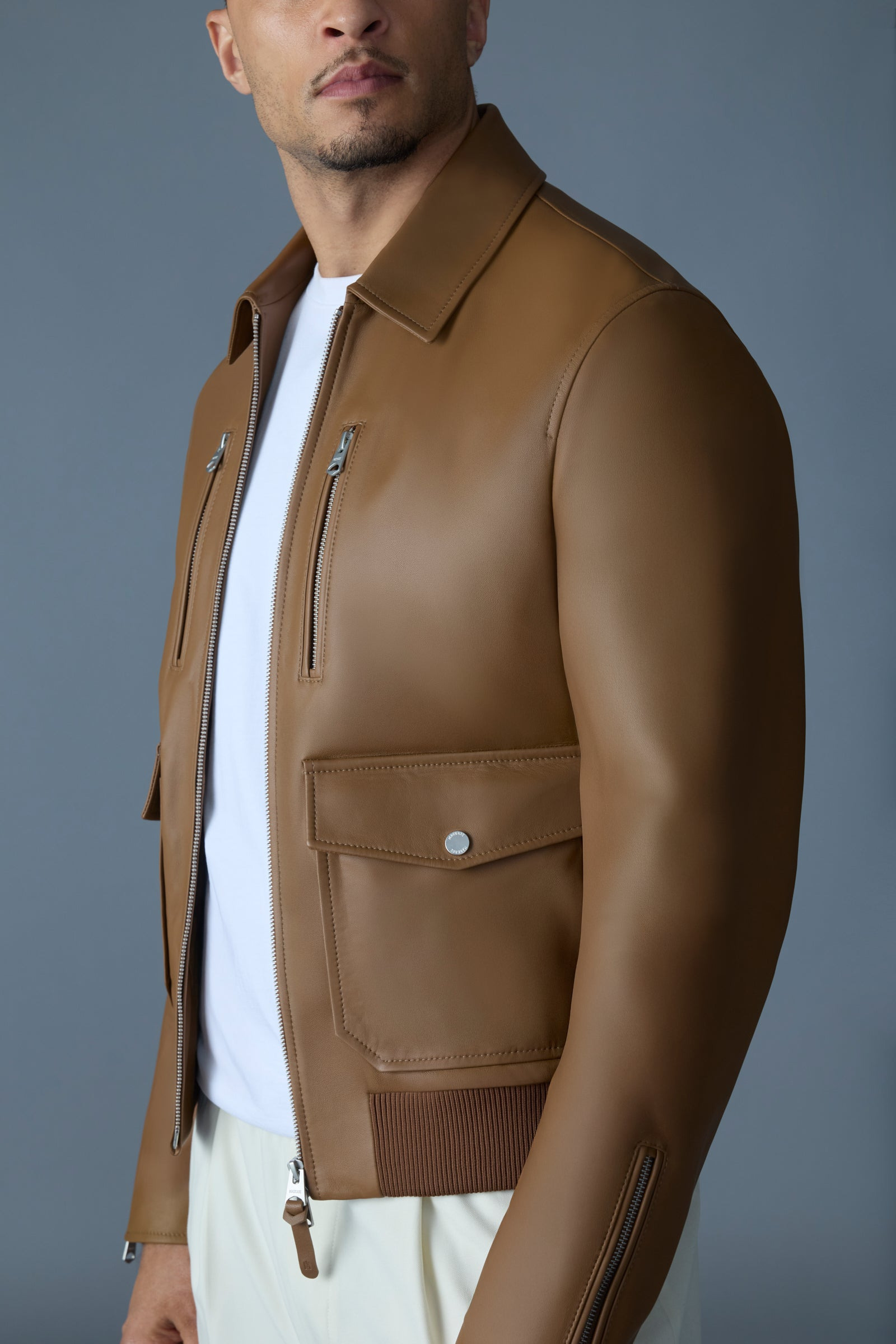 CHANCE-Z Spread Collar Leather Jacket - 5