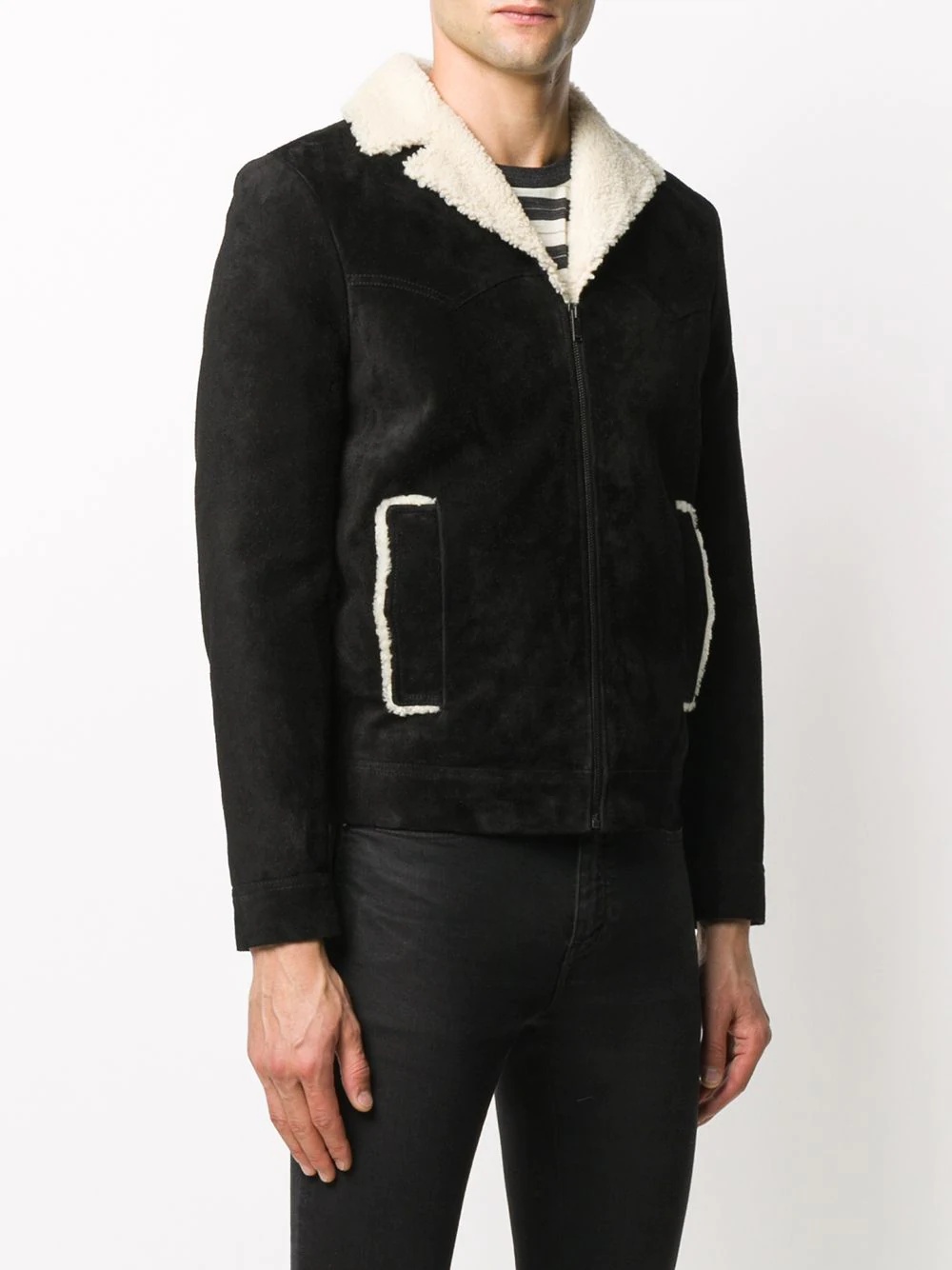 shearling short zip-up jacket - 3