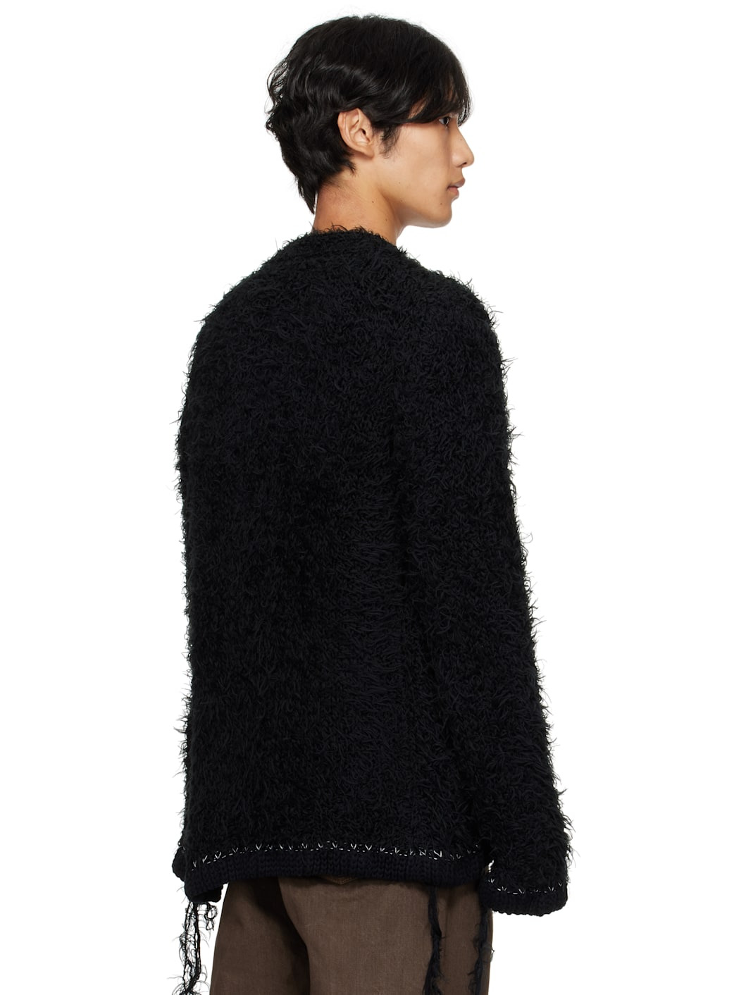 Black Furry Knit Cardigan - 3