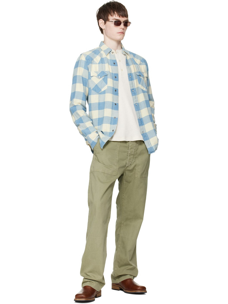 RRL by Ralph Lauren Blue & Off-White Slim Fit Plaid Twill Western Shirt outlook