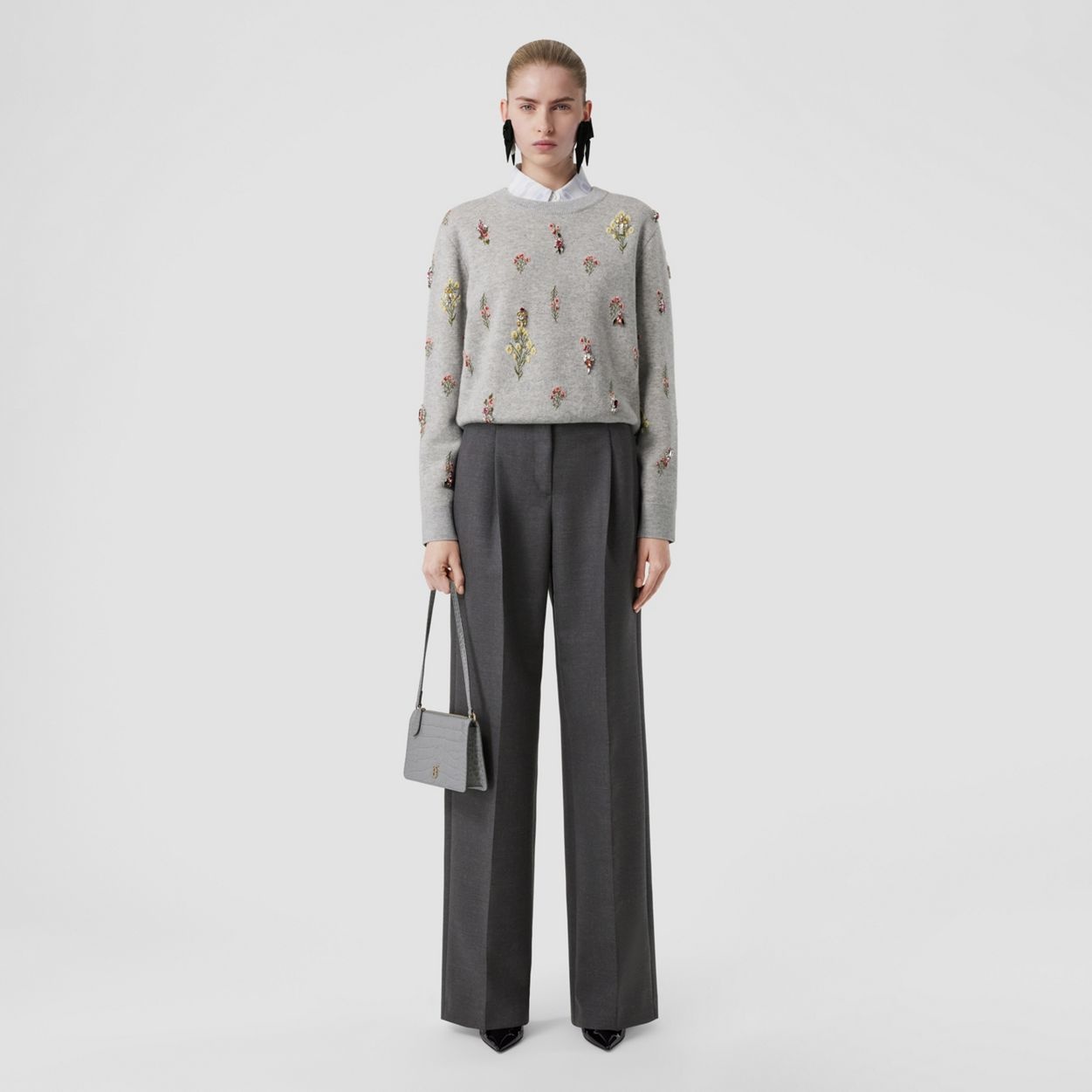 Crystal Embroidered Floral Wool Blend Sweater - 5