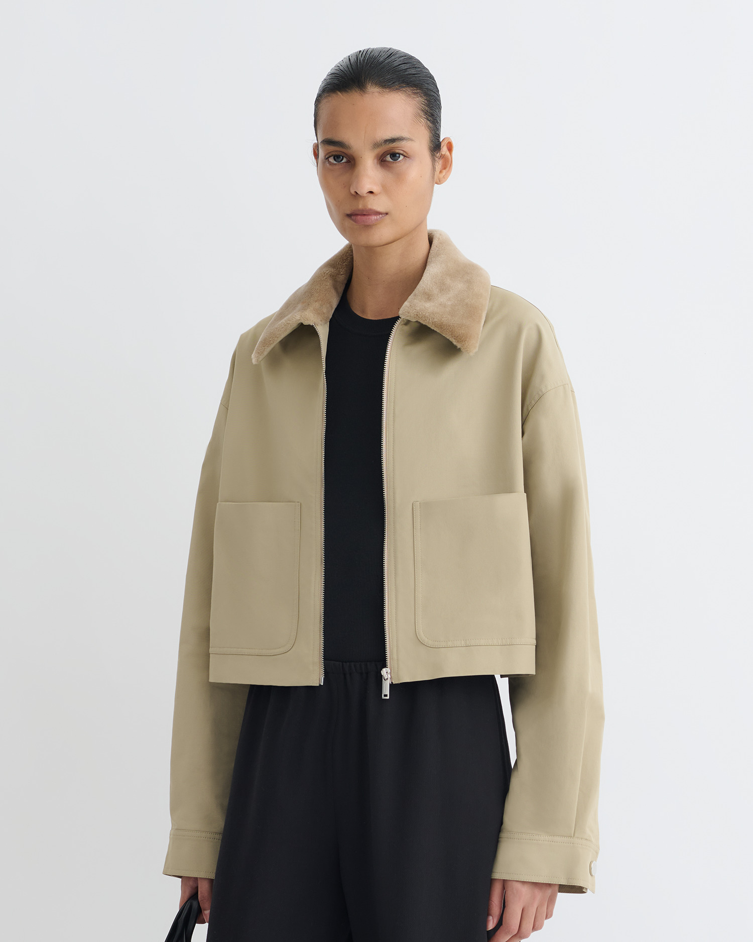 Cropped Tech Twill and Faux Fur Jacket - 4