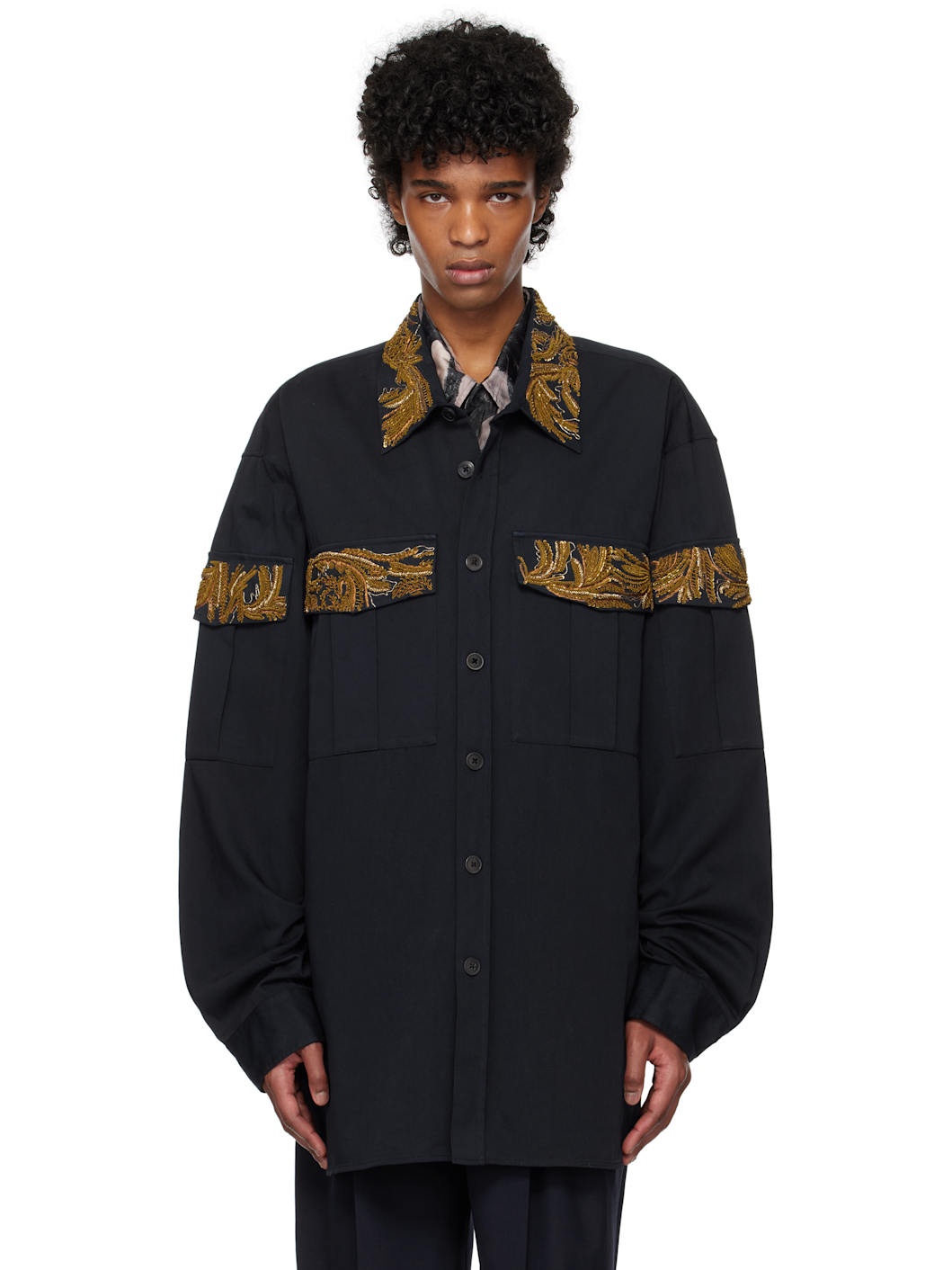 Navy Embroidered Shirt - 1