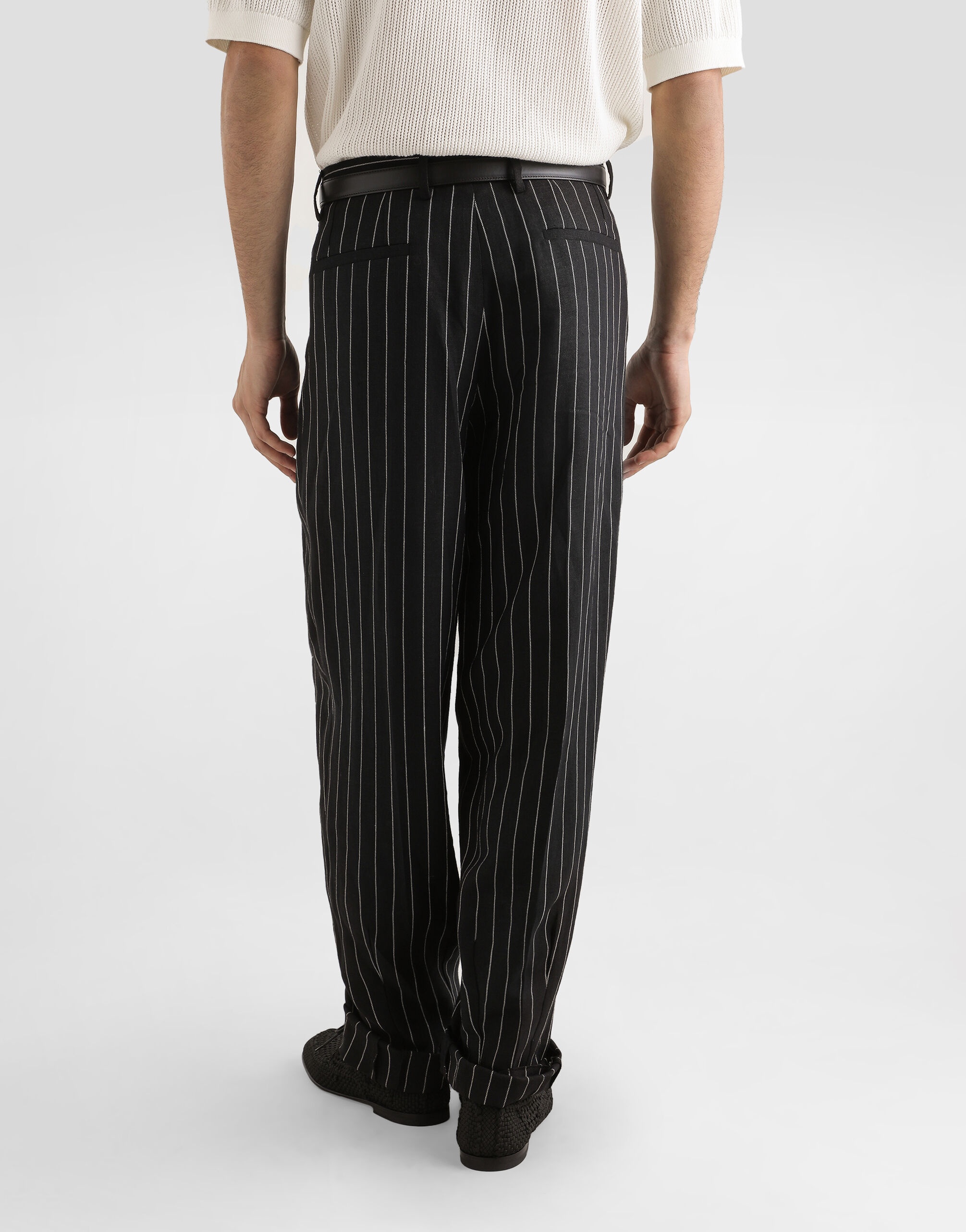 Pinstripe linen-blend pants with double darts - 5