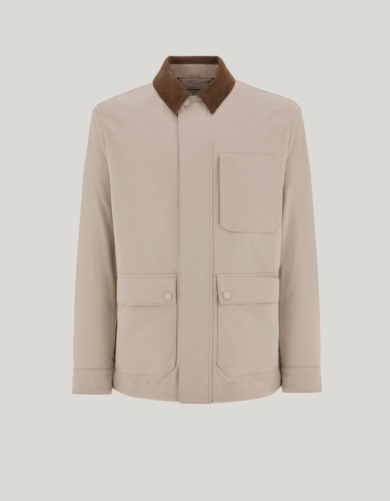CARAMEL MIXED-MATERIAL ULTRALIGHT SUEDE BOMBER JACKET WITH KNIT INSERTS 76