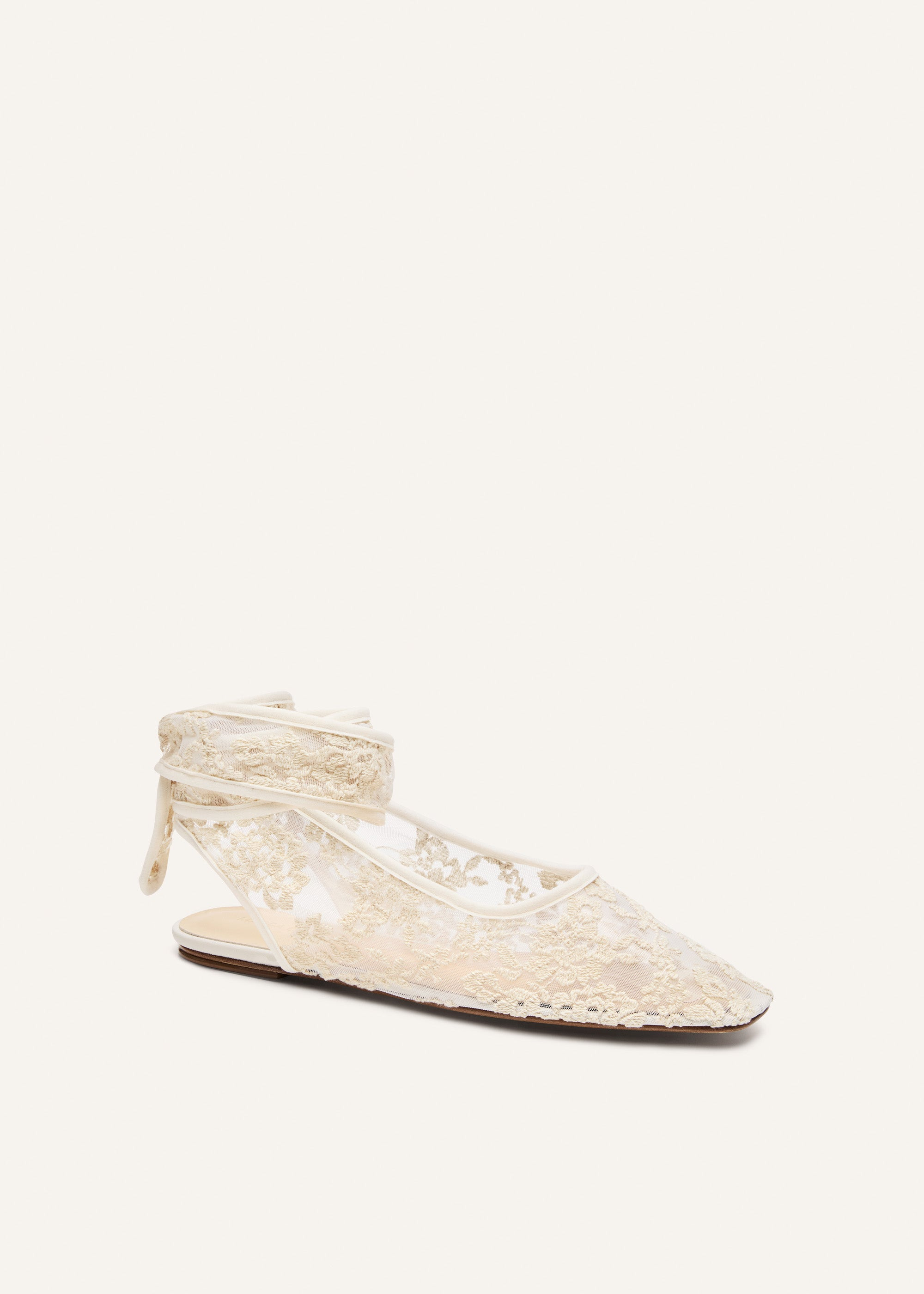 Lace ankle-wrap flats in white - 2