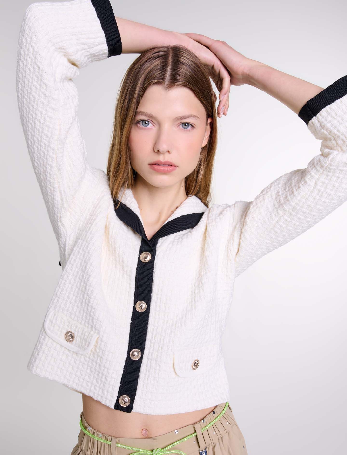 Contrast collar cardigan - 5