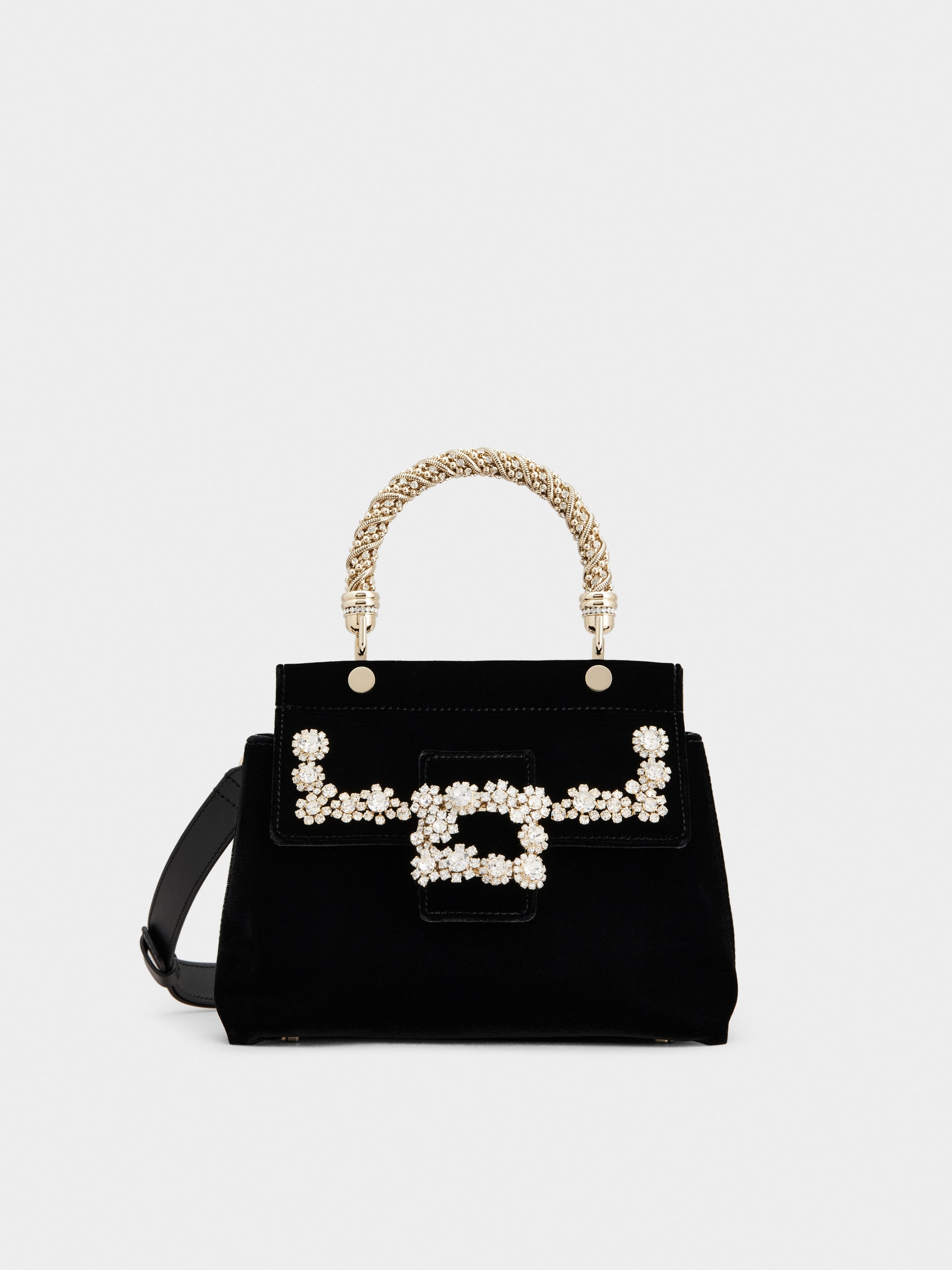 Viv' Cabas Jewel Crown Flower Strass Buckle Mini Bag in Velvet - 1