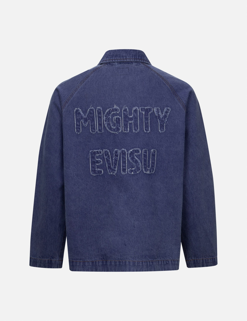 EVISU SEAGULL AND SLOGAN EMBROIDERY OVERSIZED  DENIM COACH JACKET outlook